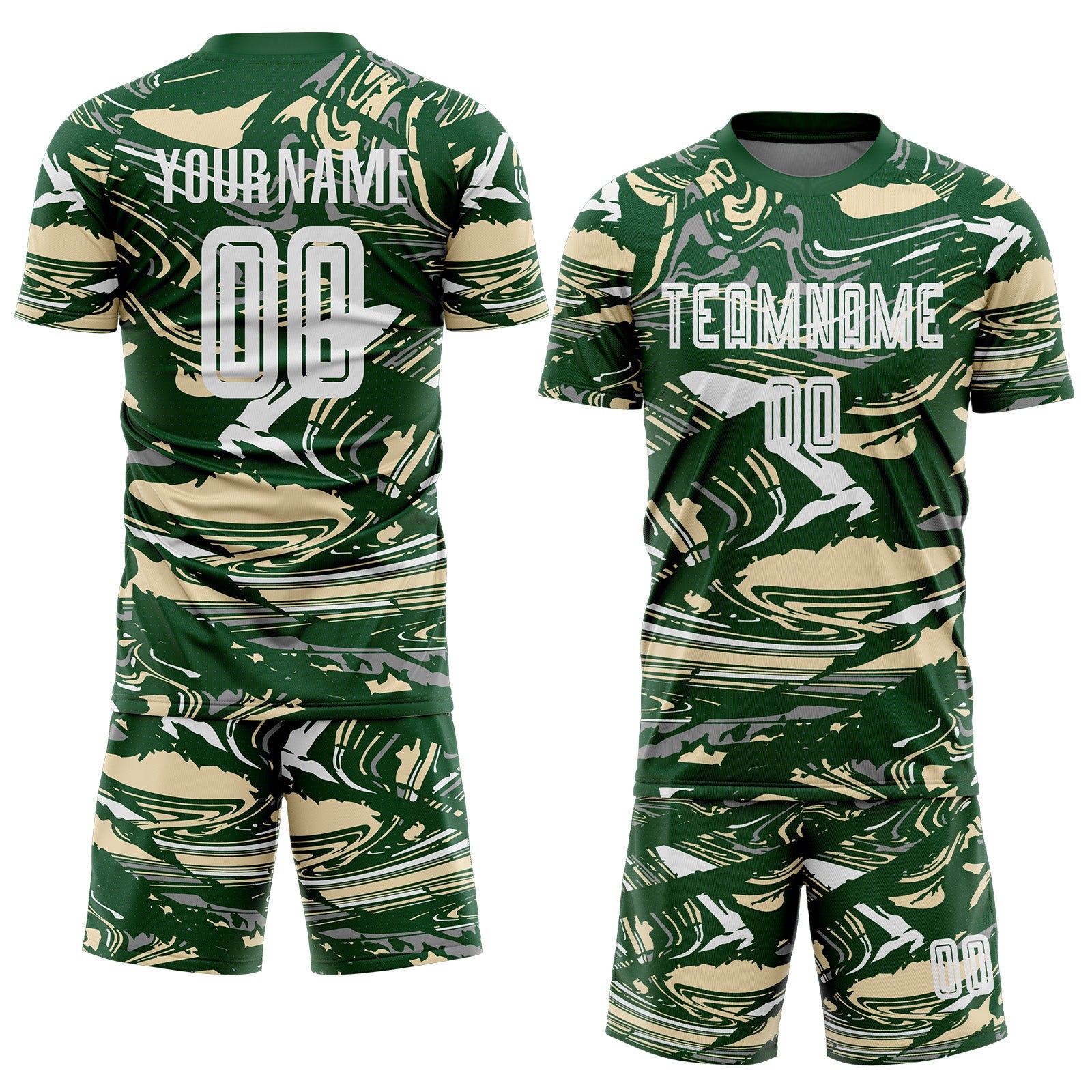 Custom Figure White Green-Cream Fluid Art Splash Sublimation Soccer Uniform Jersey view 2