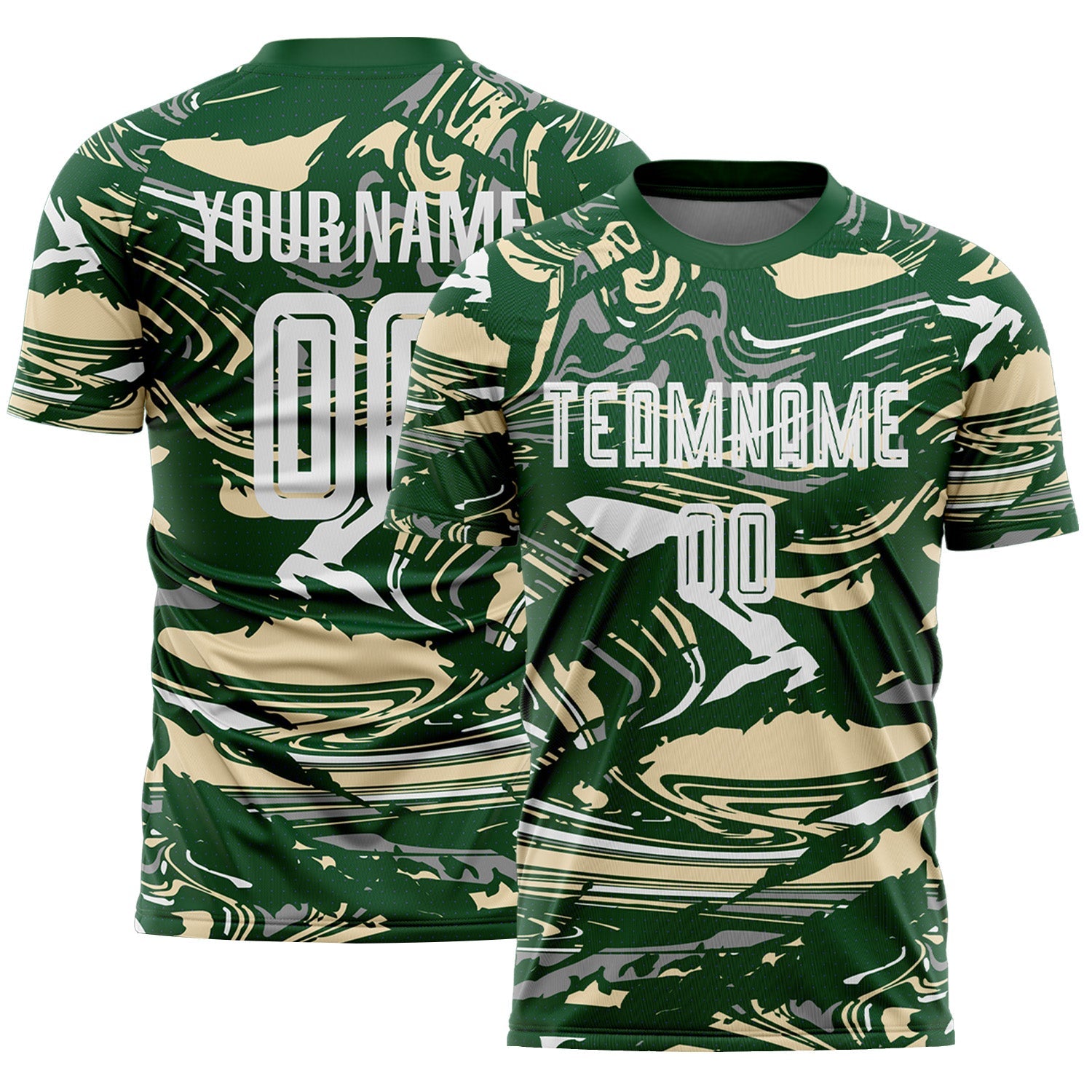 Custom Figure White Green-Cream Fluid Art Splash Sublimation Soccer Uniform Jersey - Main View