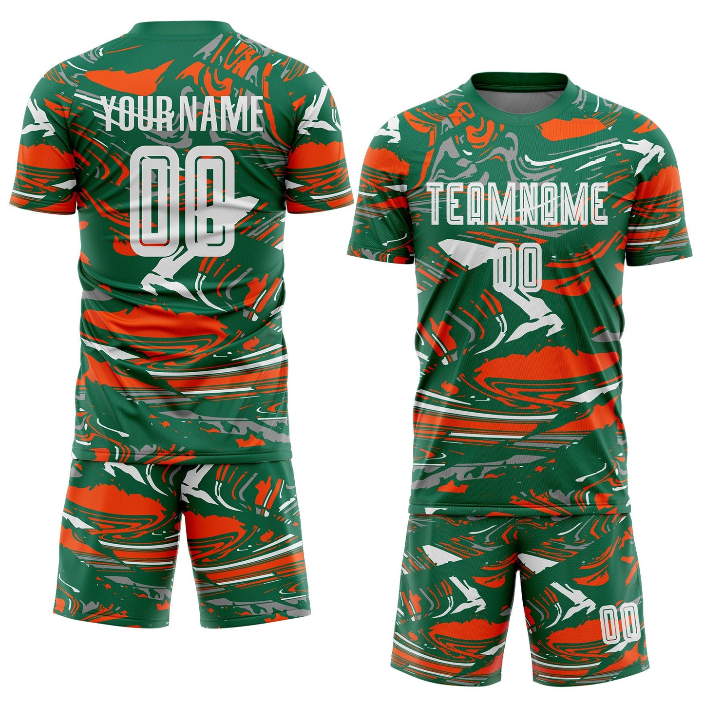 Custom Figure White Kelly Green-Orang Fluid Art Splash Sublimation Soccer Uniform Jersey view 2