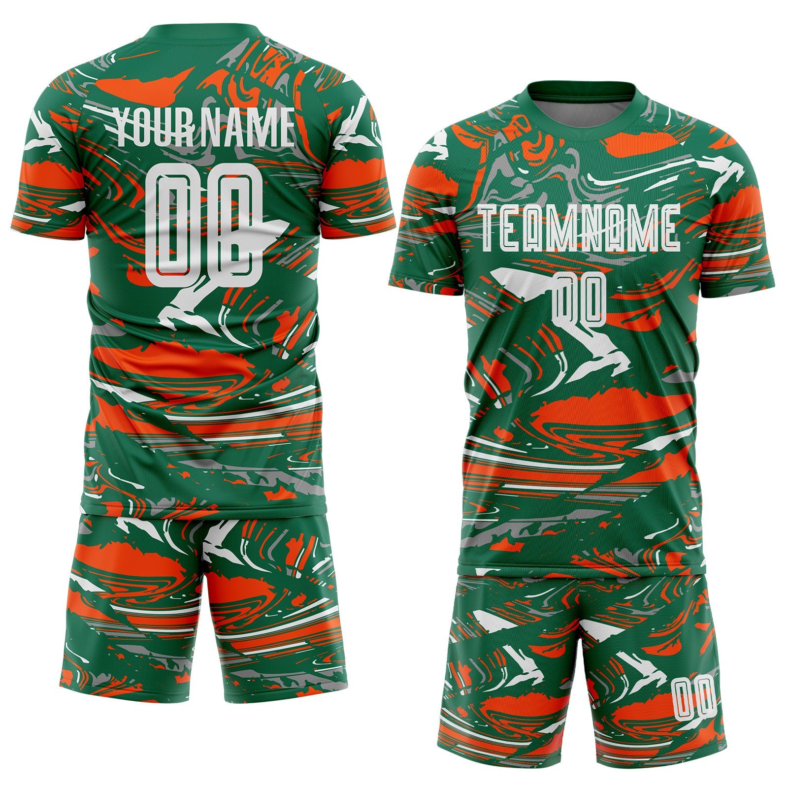 Custom Figure White Kelly Green-Orang Fluid Art Splash Sublimation Soccer Uniform Jersey view 2