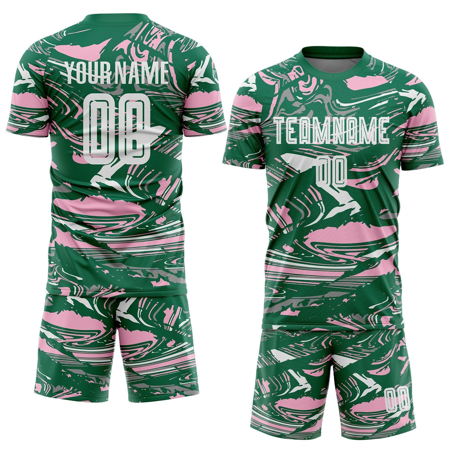 Custom Figure White Kelly Green-Light Pink Fluid Art Splash Sublimation Soccer Uniform Jersey view 2