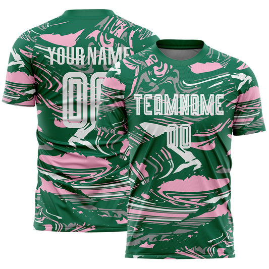 Custom Figure White Kelly Green-Light Pink Fluid Art Splash Sublimation Soccer Uniform Jersey - Main View