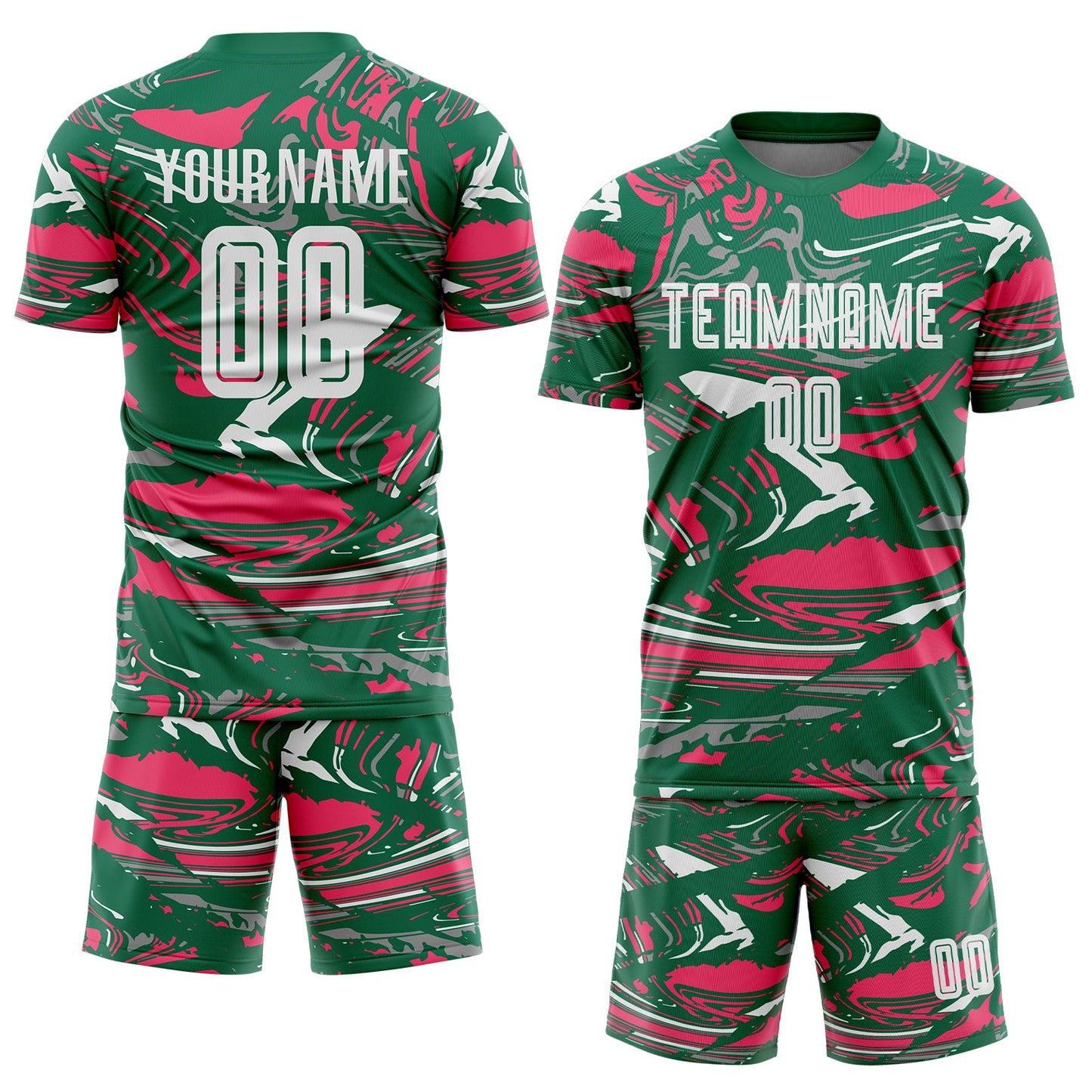 Custom Figure White Kelly Green-Neon Pink Fluid Art Splash Sublimation Soccer Uniform Jersey view 2