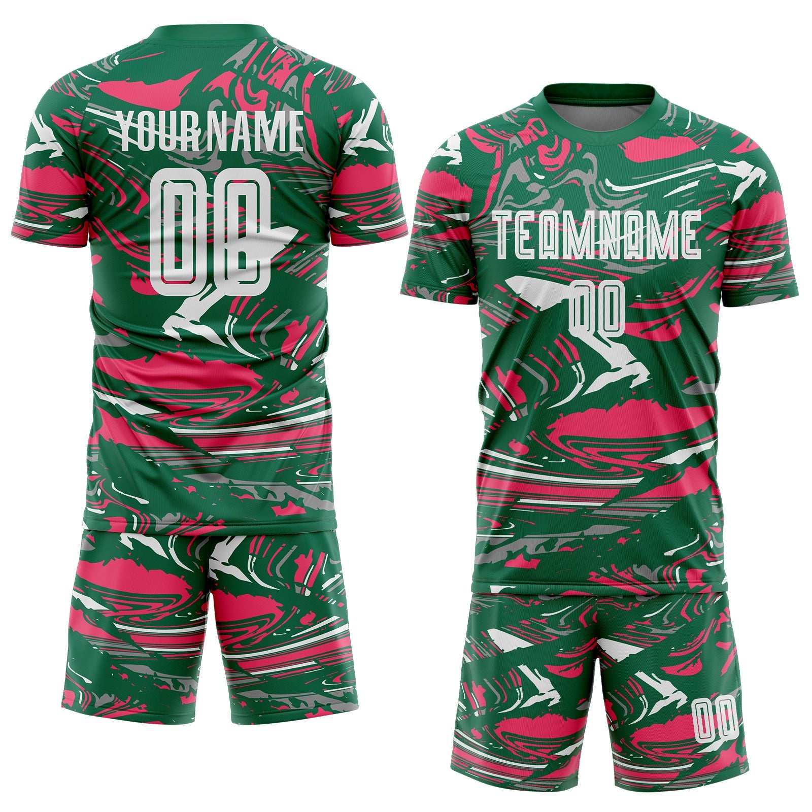 Custom Figure White Kelly Green-Neon Pink Fluid Art Splash Sublimation Soccer Uniform Jersey view 2