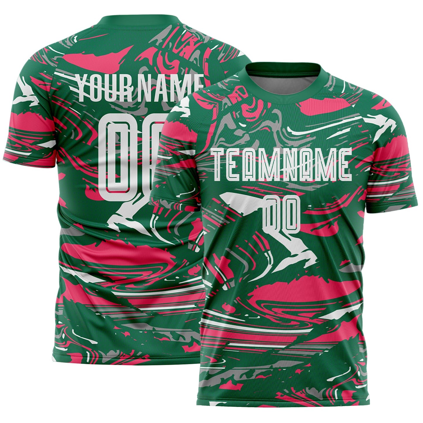 Custom Figure White Kelly Green-Neon Pink Fluid Art Splash Sublimation Soccer Uniform Jersey - Main View