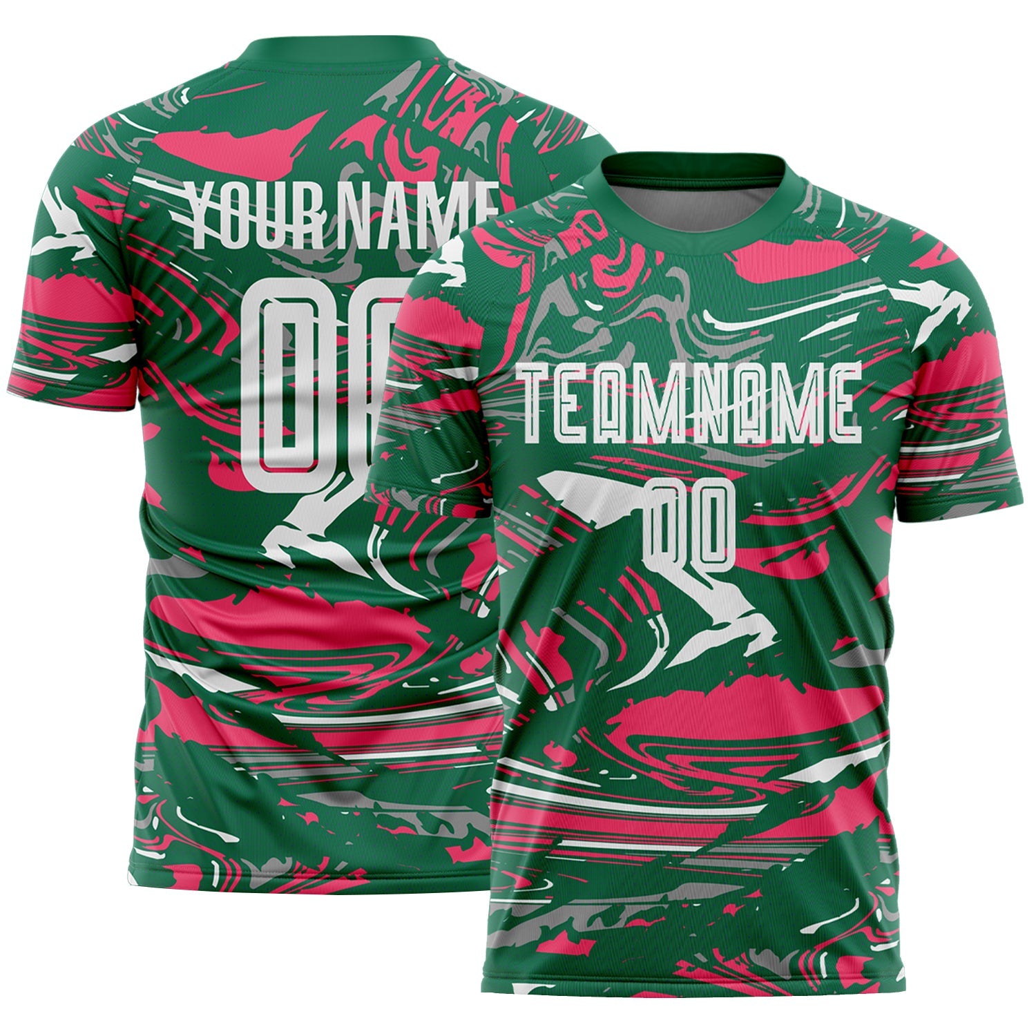 Custom Figure White Kelly Green-Neon Pink Fluid Art Splash Sublimation Soccer Uniform Jersey - Main View