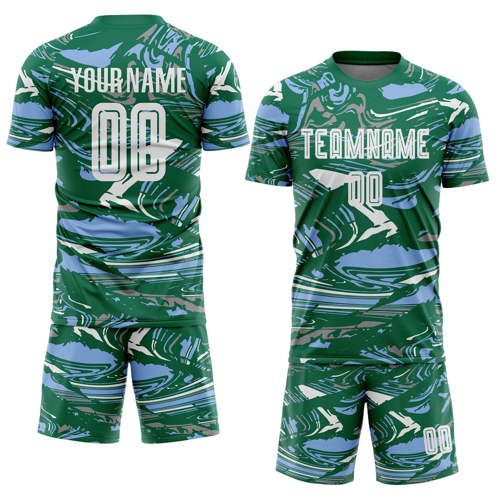 Custom Figure White Kelly Green-Light Blue Fluid Art Splash Sublimation Soccer Uniform Jersey view 2