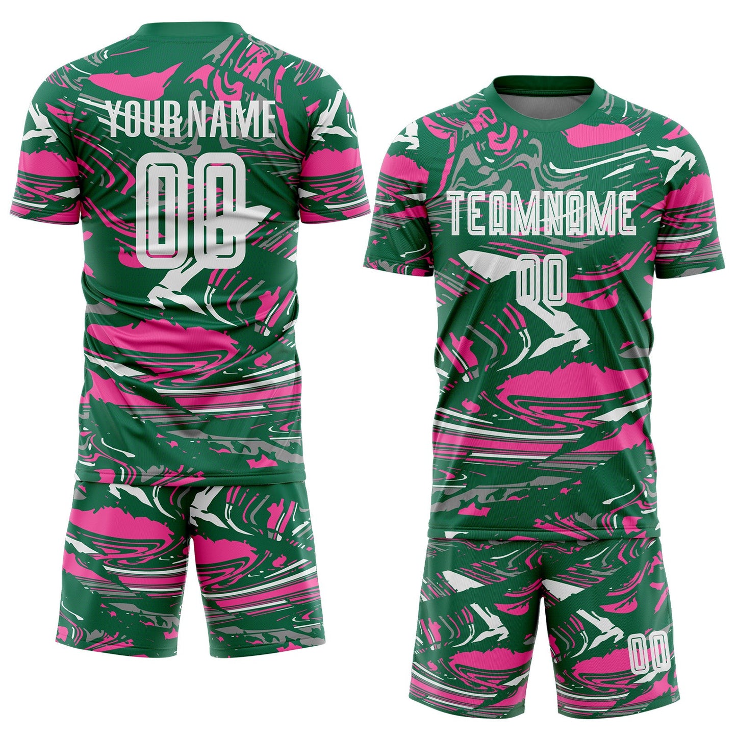 Custom Figure White Kelly Green-Pink Fluid Art Splash Sublimation Soccer Uniform Jersey view 2