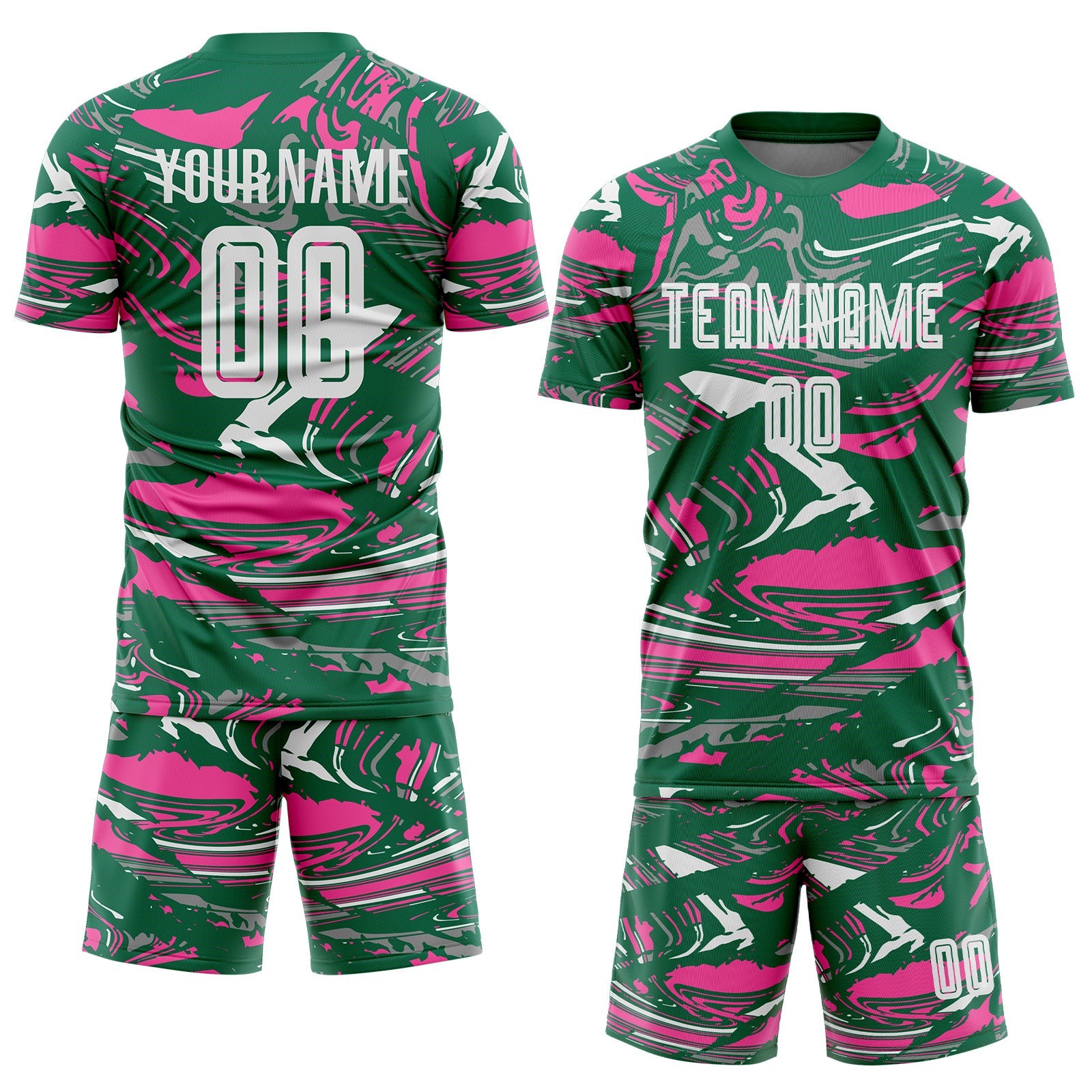 Custom Figure White Kelly Green-Pink Fluid Art Splash Sublimation Soccer Uniform Jersey view 2