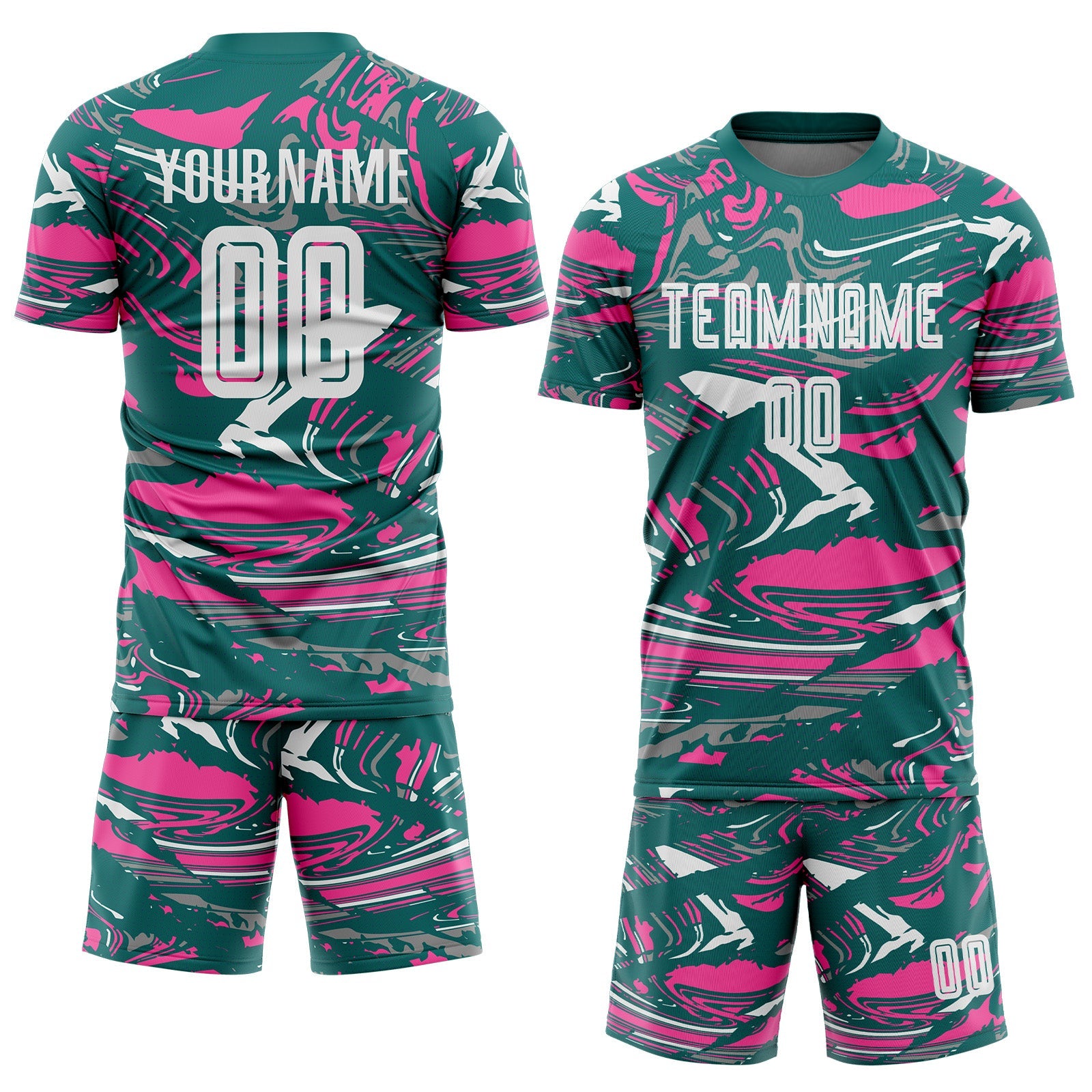Custom Figure White Teal-Pink Fluid Art Splash Sublimation Soccer Uniform Jersey view 2