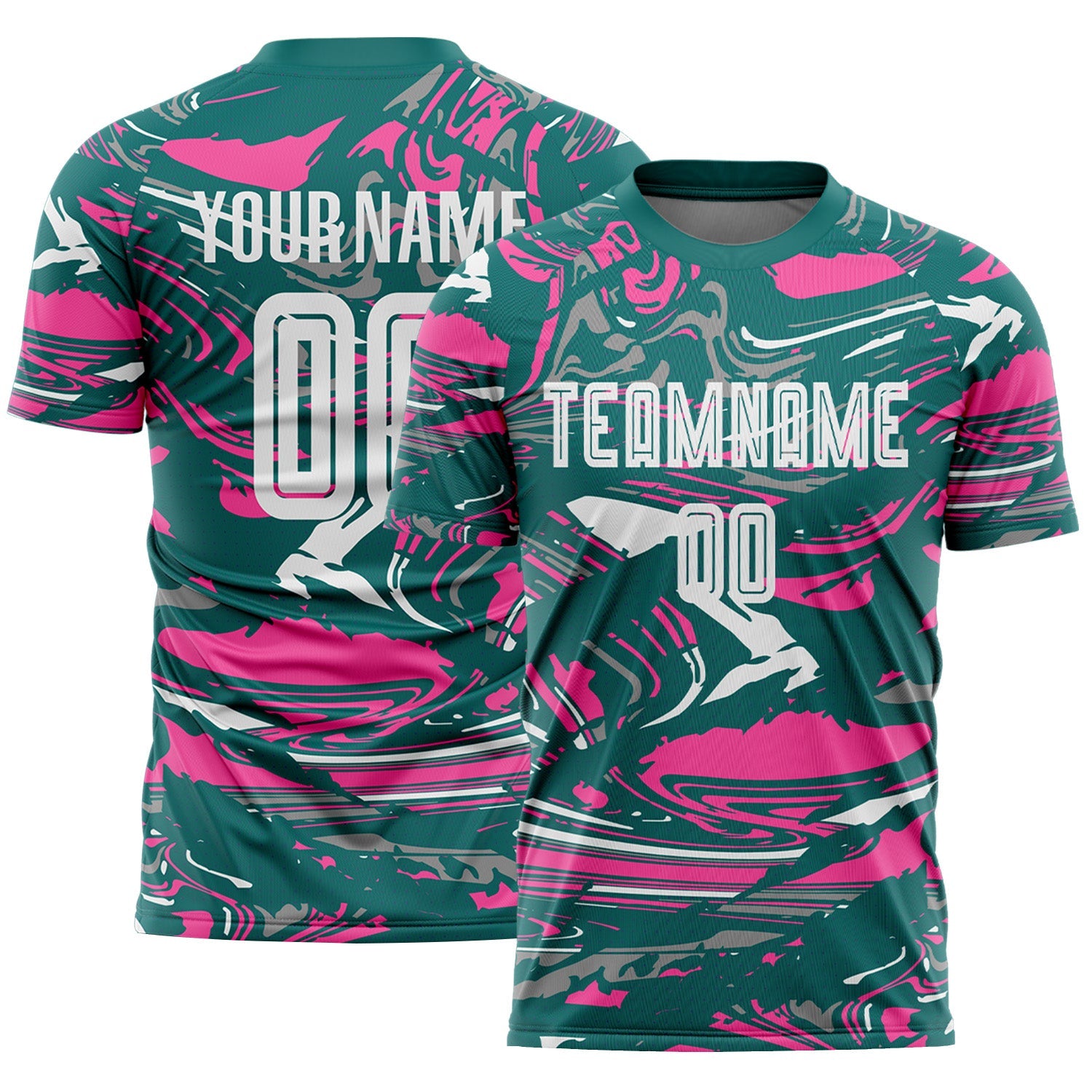 Custom Figure White Teal-Pink Fluid Art Splash Sublimation Soccer Uniform Jersey - Main View