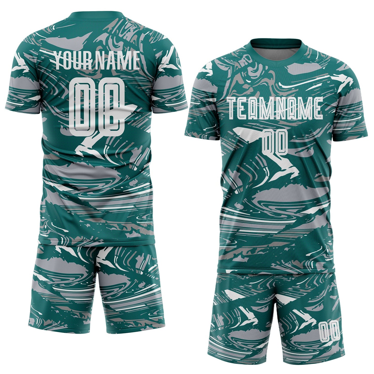 Custom Figure White Teal-Gray Fluid Art Splash Sublimation Soccer Uniform Jersey view 2