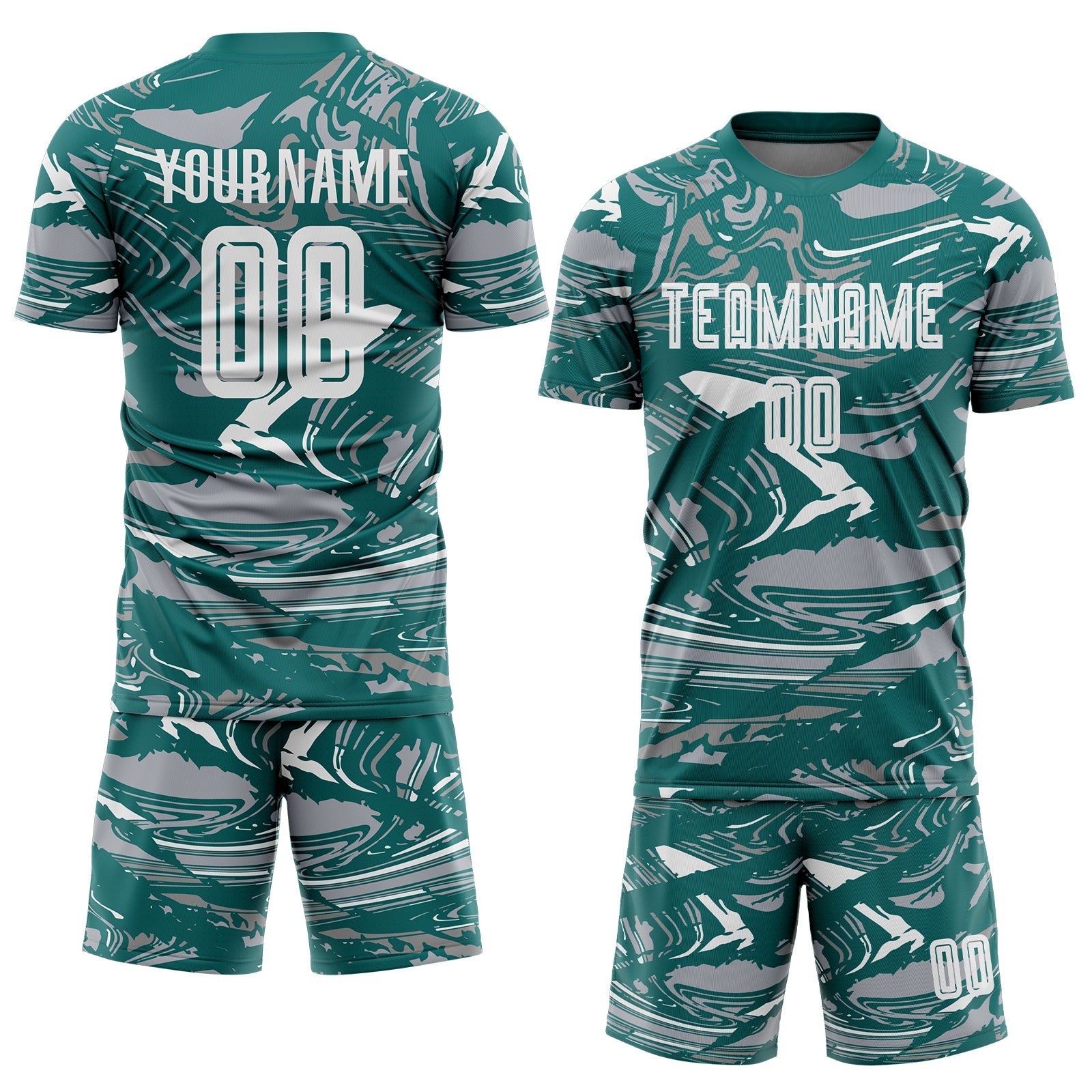 Custom Figure White Teal-Gray Fluid Art Splash Sublimation Soccer Uniform Jersey view 2