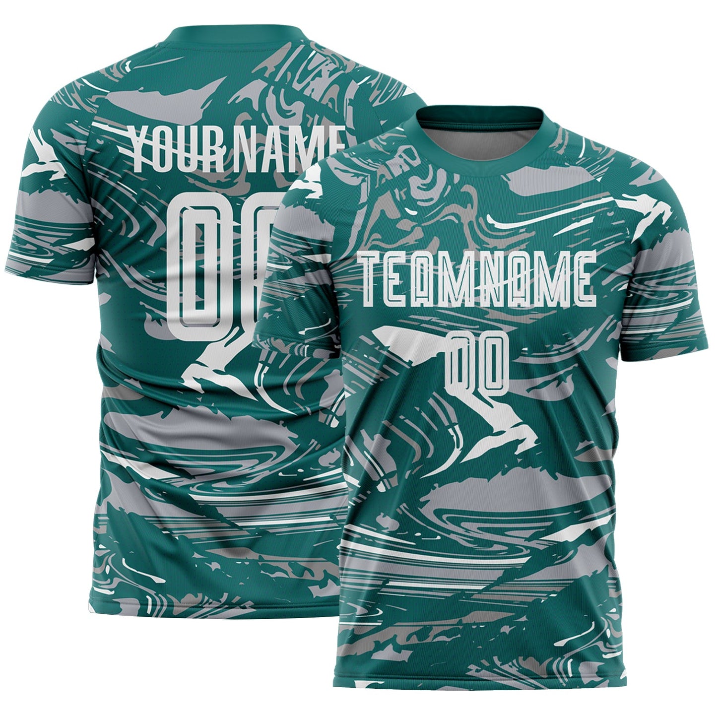 Custom Figure White Teal-Gray Fluid Art Splash Sublimation Soccer Uniform Jersey - Main View