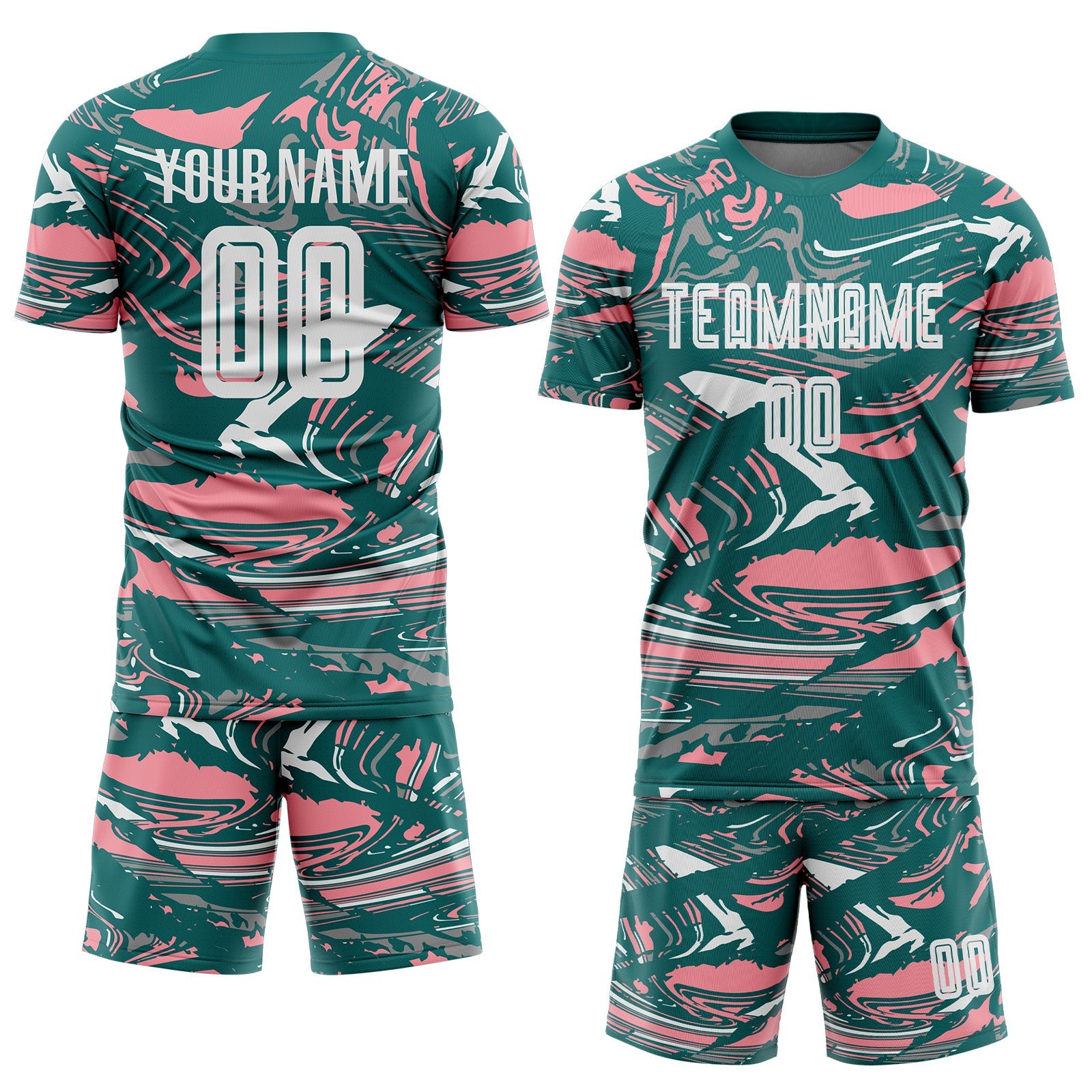 Custom Figure White Teal-Medium Pink Fluid Art Splash Sublimation Soccer Uniform Jersey view 2