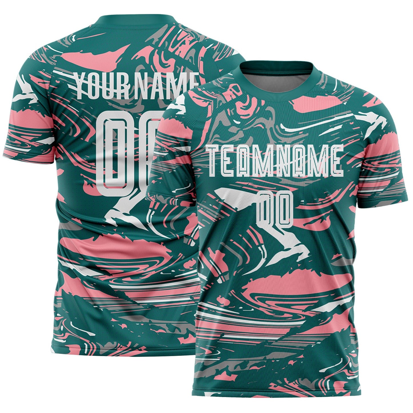 Custom Figure White Teal-Medium Pink Fluid Art Splash Sublimation Soccer Uniform Jersey - Main View