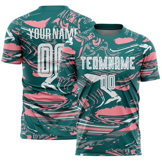 Custom Figure White Teal-Medium Pink Fluid Art Splash Sublimation Soccer Uniform Jersey - Main View