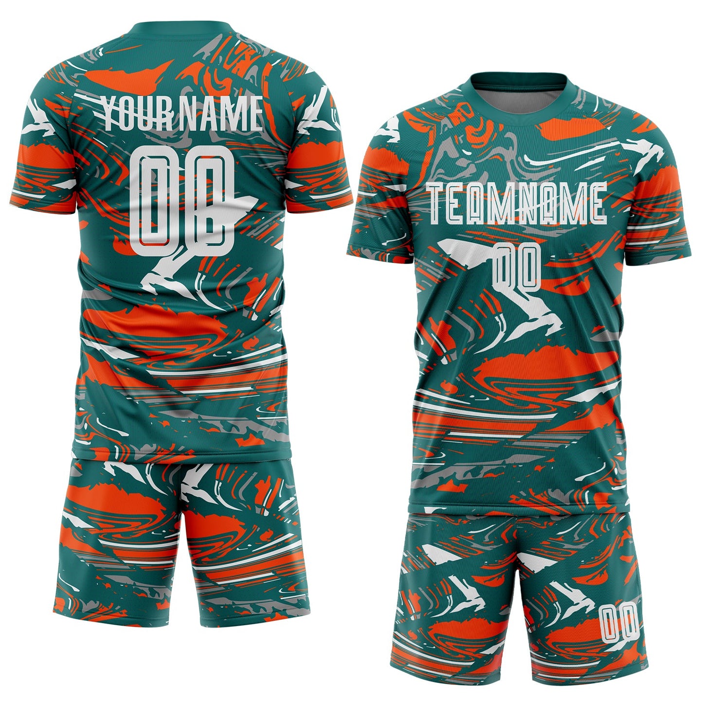 Custom Figure White Teal-Orange Fluid Art Splash Sublimation Soccer Uniform Jersey view 2