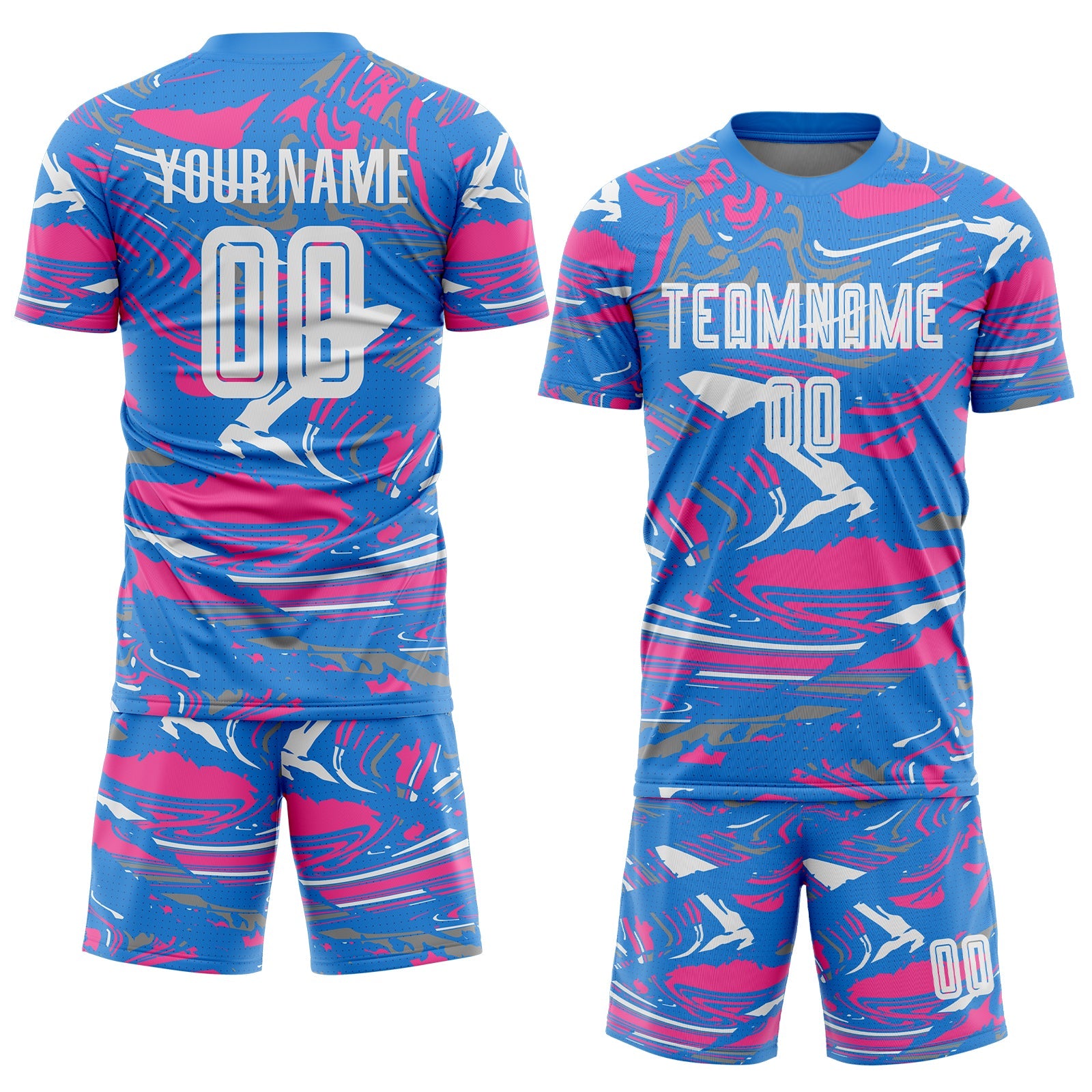 Custom Figure White Powder Blue-Pink Fluid Art Splash Sublimation Soccer Uniform Jersey view 2