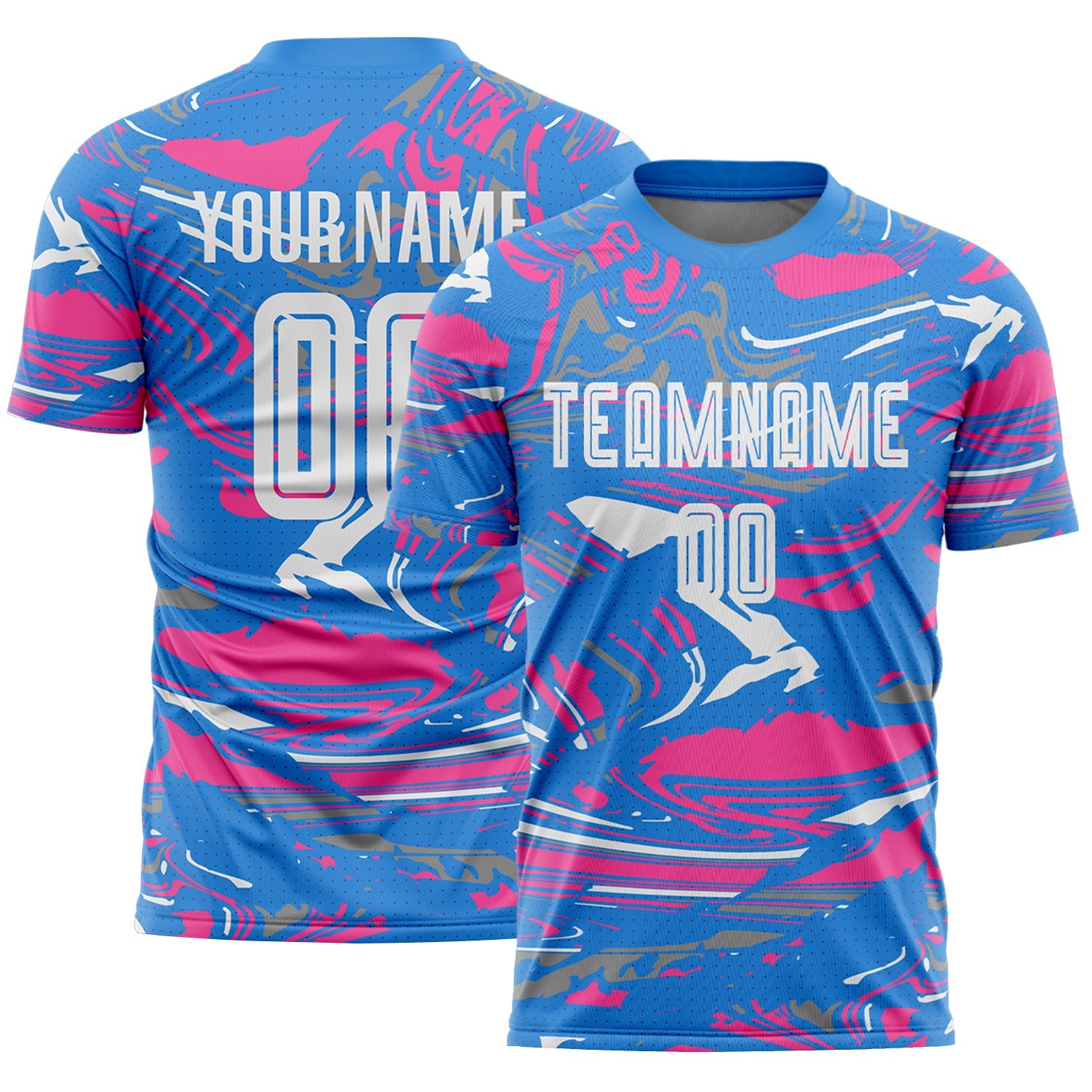Custom Figure White Powder Blue-Pink Fluid Art Splash Sublimation Soccer Uniform Jersey - Main View