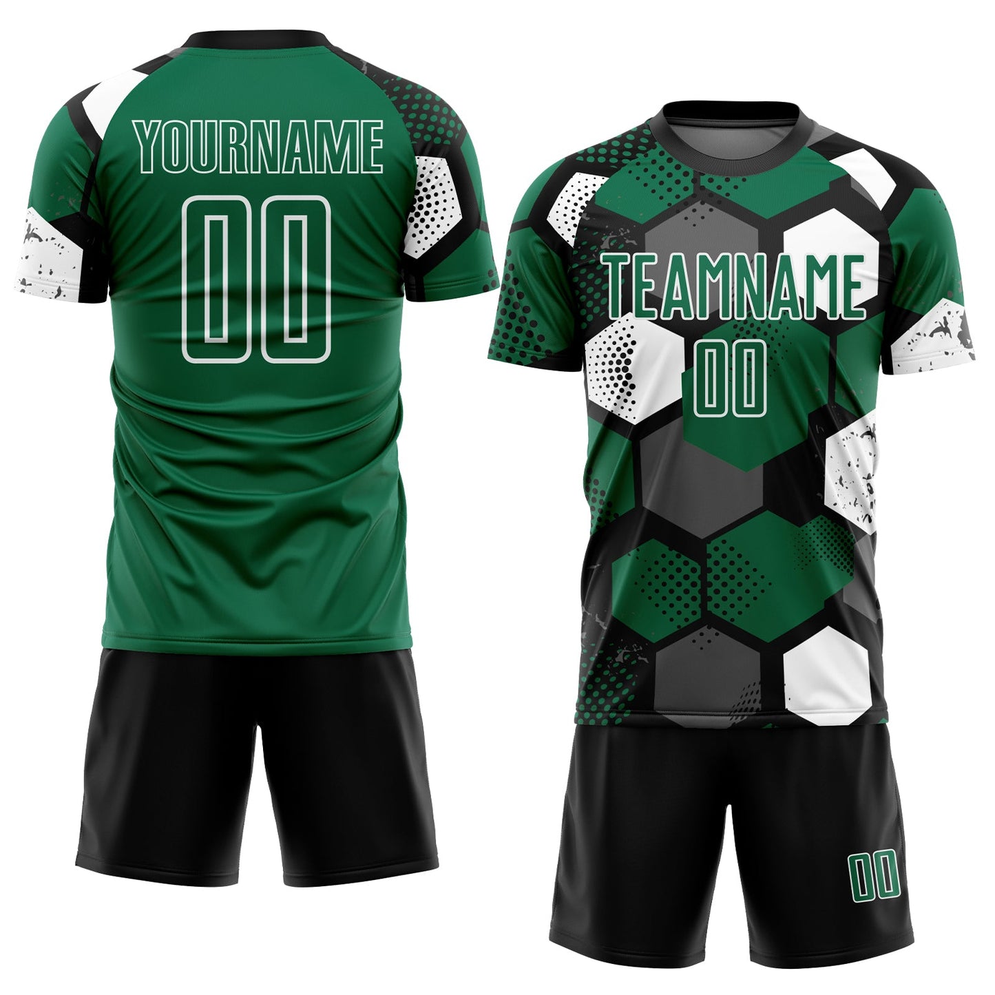 Custom Black Kelly Green-White Geometric Shape Sublimation Soccer Uniform Jersey view 2