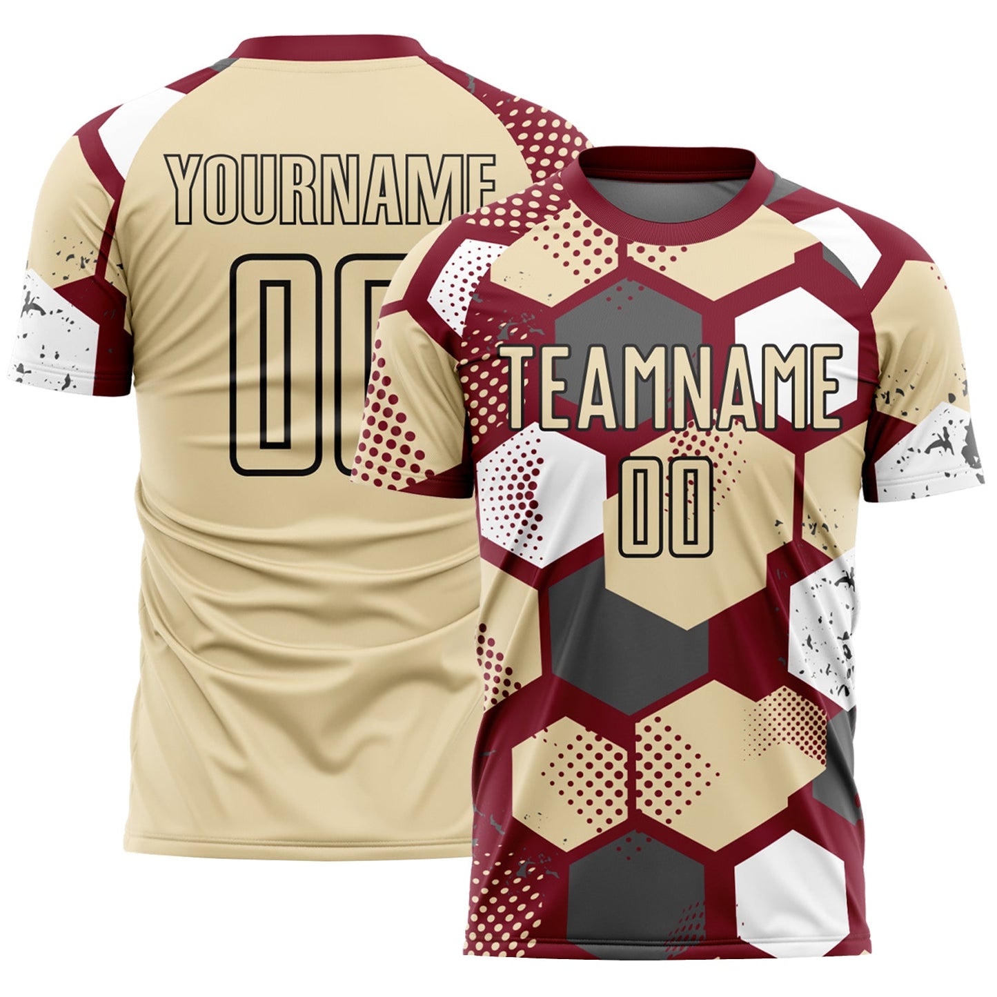 Custom Crimson Cream White-Black Geometric Shape Sublimation Soccer Uniform Jersey - Main View
