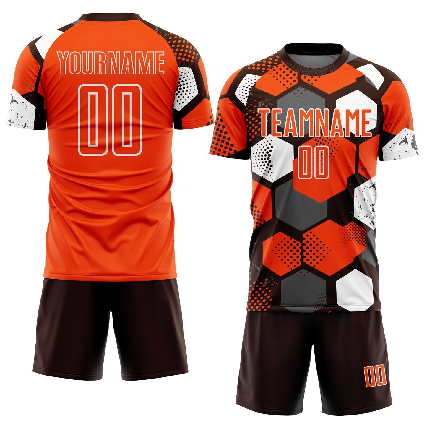 Custom Brown Orange-White Geometric Shape Sublimation Soccer Uniform Jersey view 2