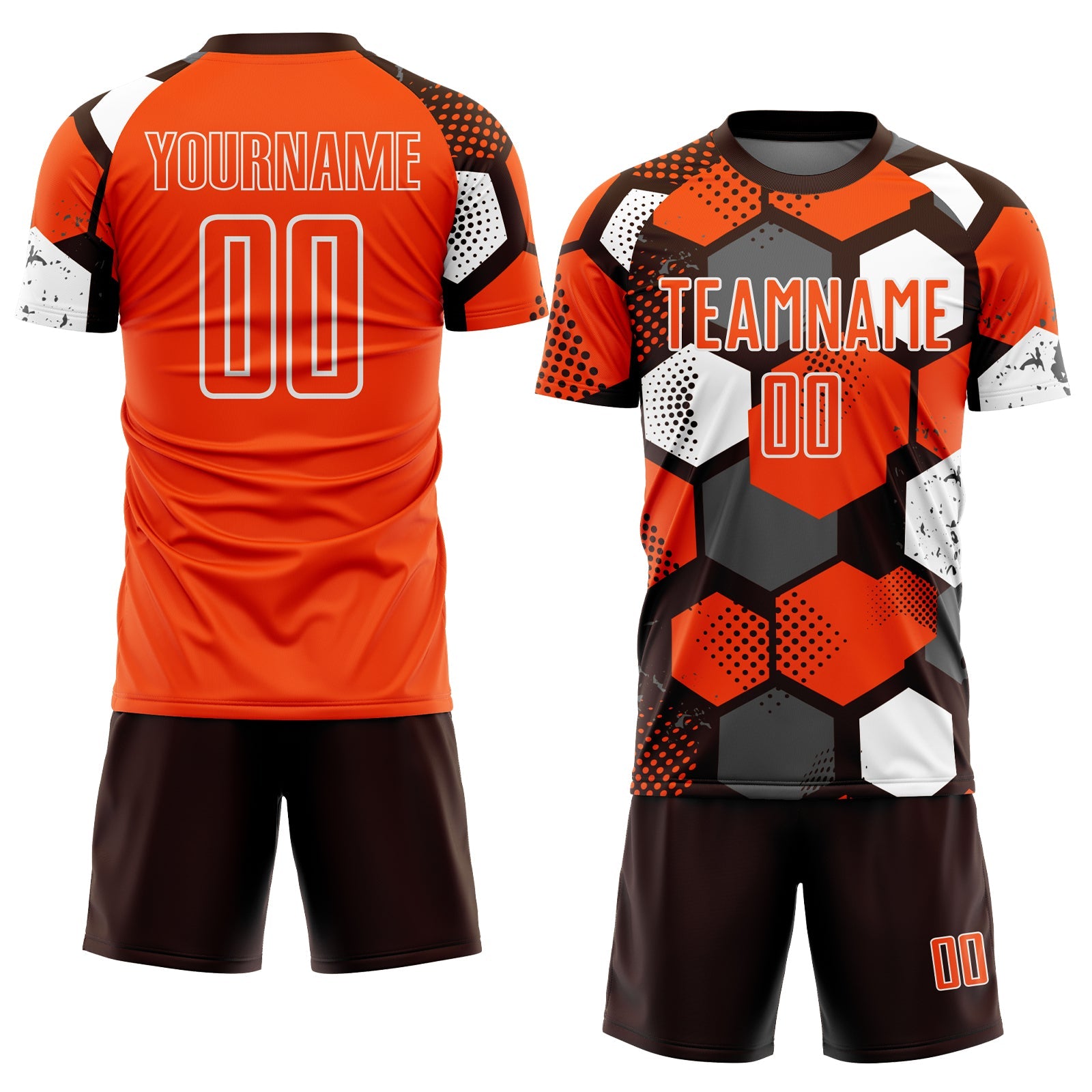 Custom Brown Orange-White Geometric Shape Sublimation Soccer Uniform Jersey view 2
