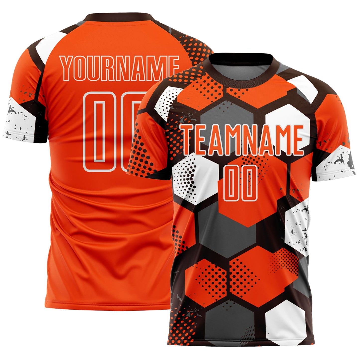 Custom Brown Orange-White Geometric Shape Sublimation Soccer Uniform Jersey - Main View