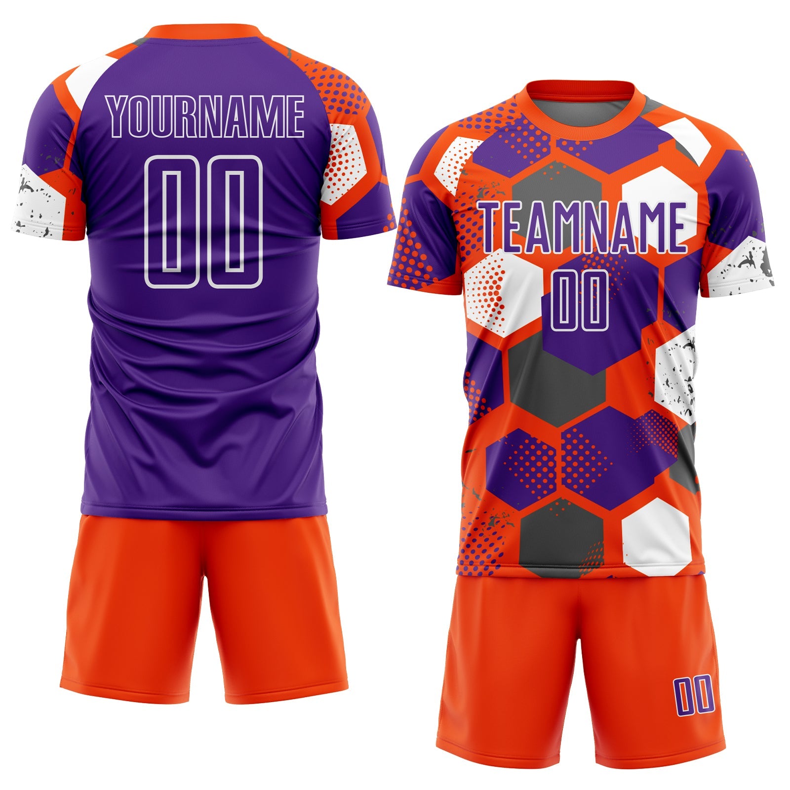 Custom Orange Purple-White Geometric Shape Sublimation Soccer Uniform Jersey view 2