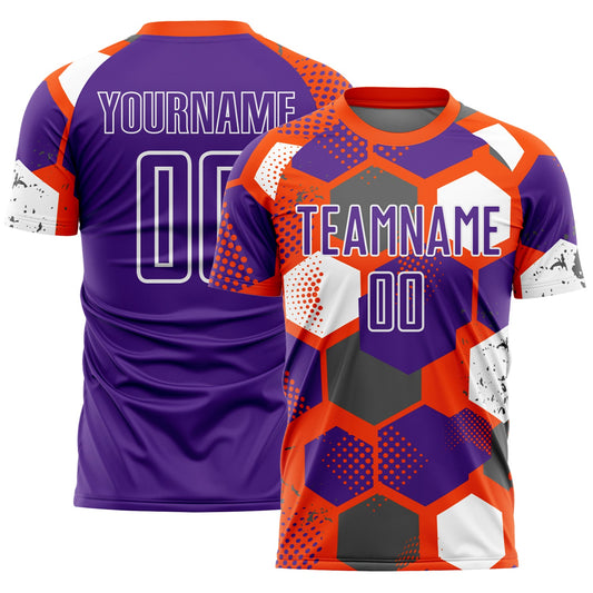 Custom Orange Purple-White Geometric Shape Sublimation Soccer Uniform Jersey - Main View
