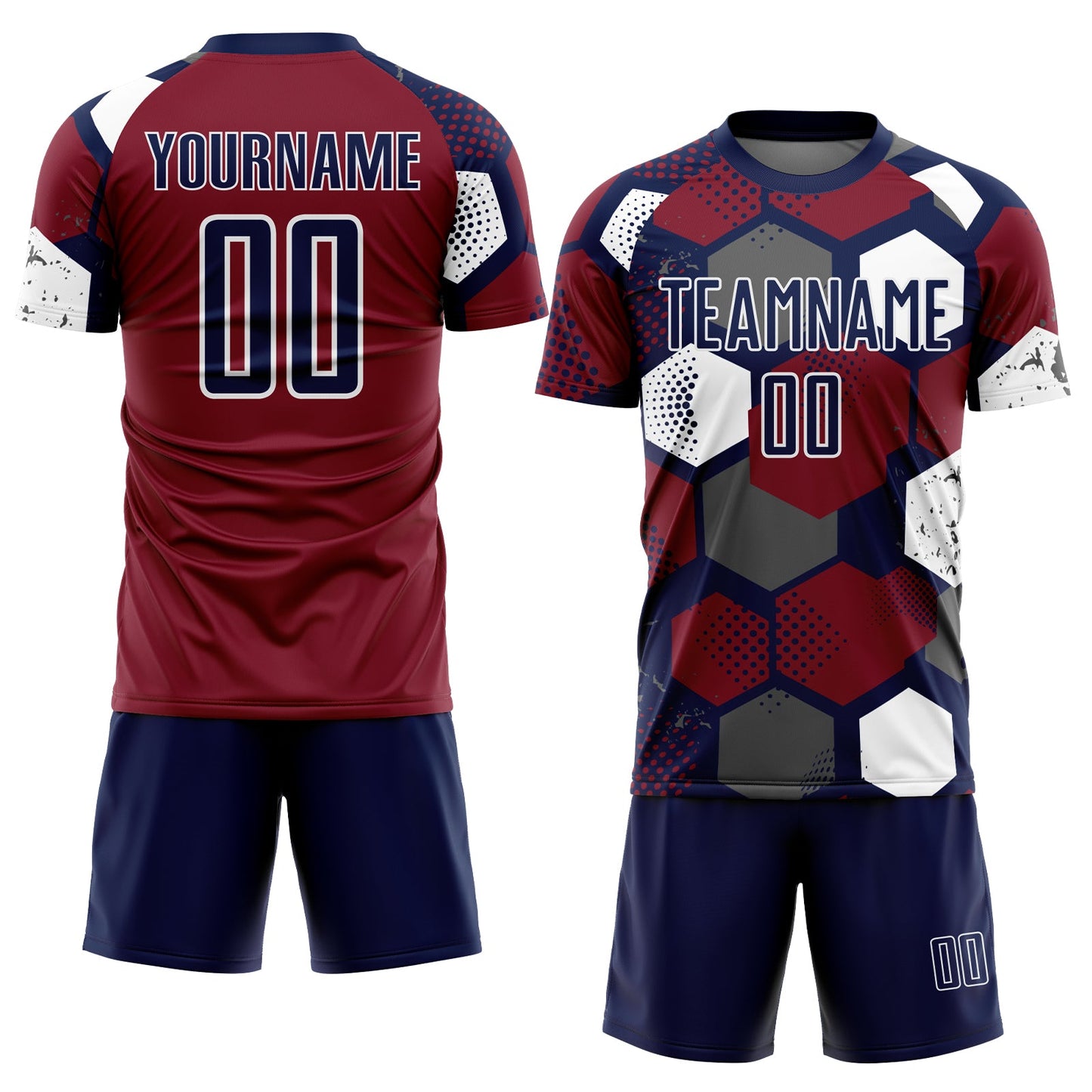 Custom Navy Crimson-White Geometric Shape Sublimation Soccer Uniform Jersey view 2