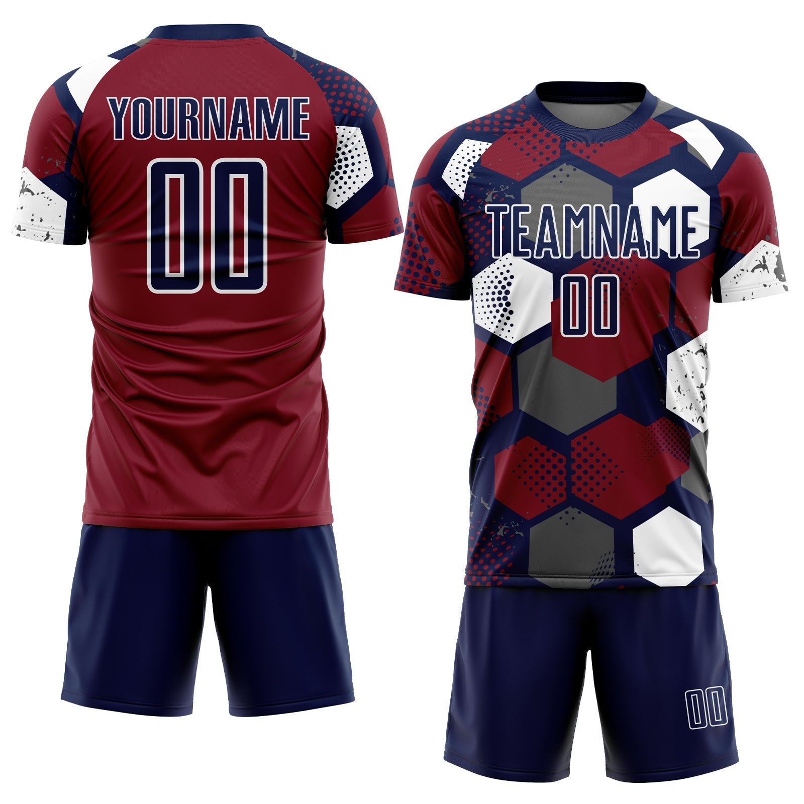 Custom Navy Crimson-White Geometric Shape Sublimation Soccer Uniform Jersey view 2