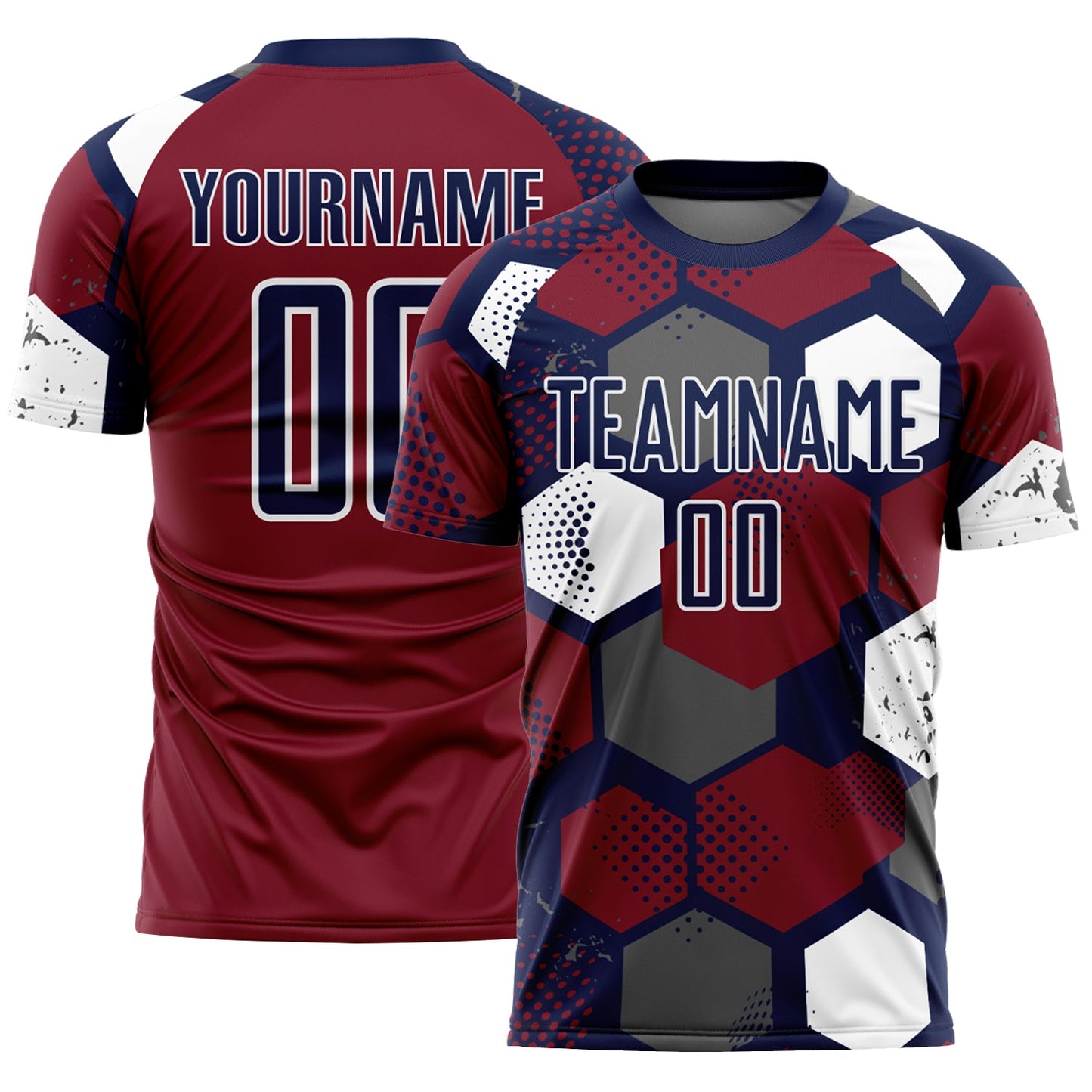 Custom Navy Crimson-White Geometric Shape Sublimation Soccer Uniform Jersey - Main View