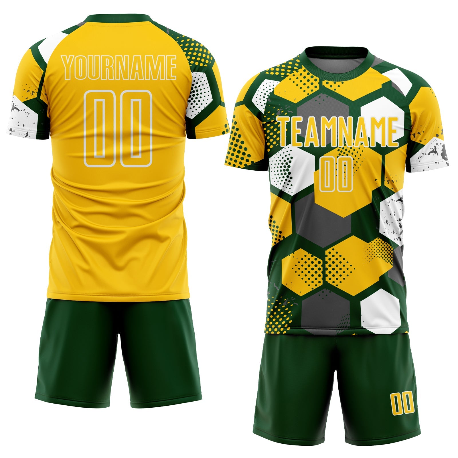 Custom Green Yellow-White Geometric Shape Sublimation Soccer Uniform Jersey view 2