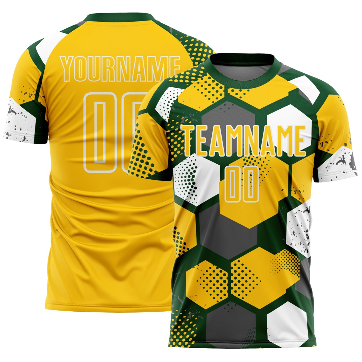 Custom Green Yellow-White Geometric Shape Sublimation Soccer Uniform Jersey - Main View