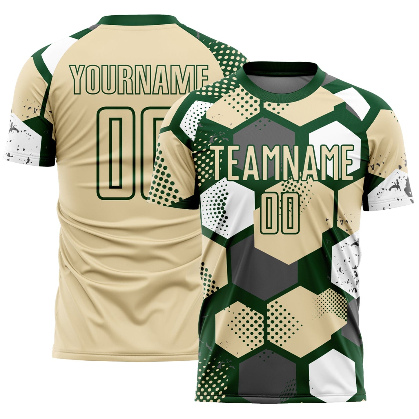 Custom Green Cream-White Geometric Shape Sublimation Soccer Uniform Jersey - Main View