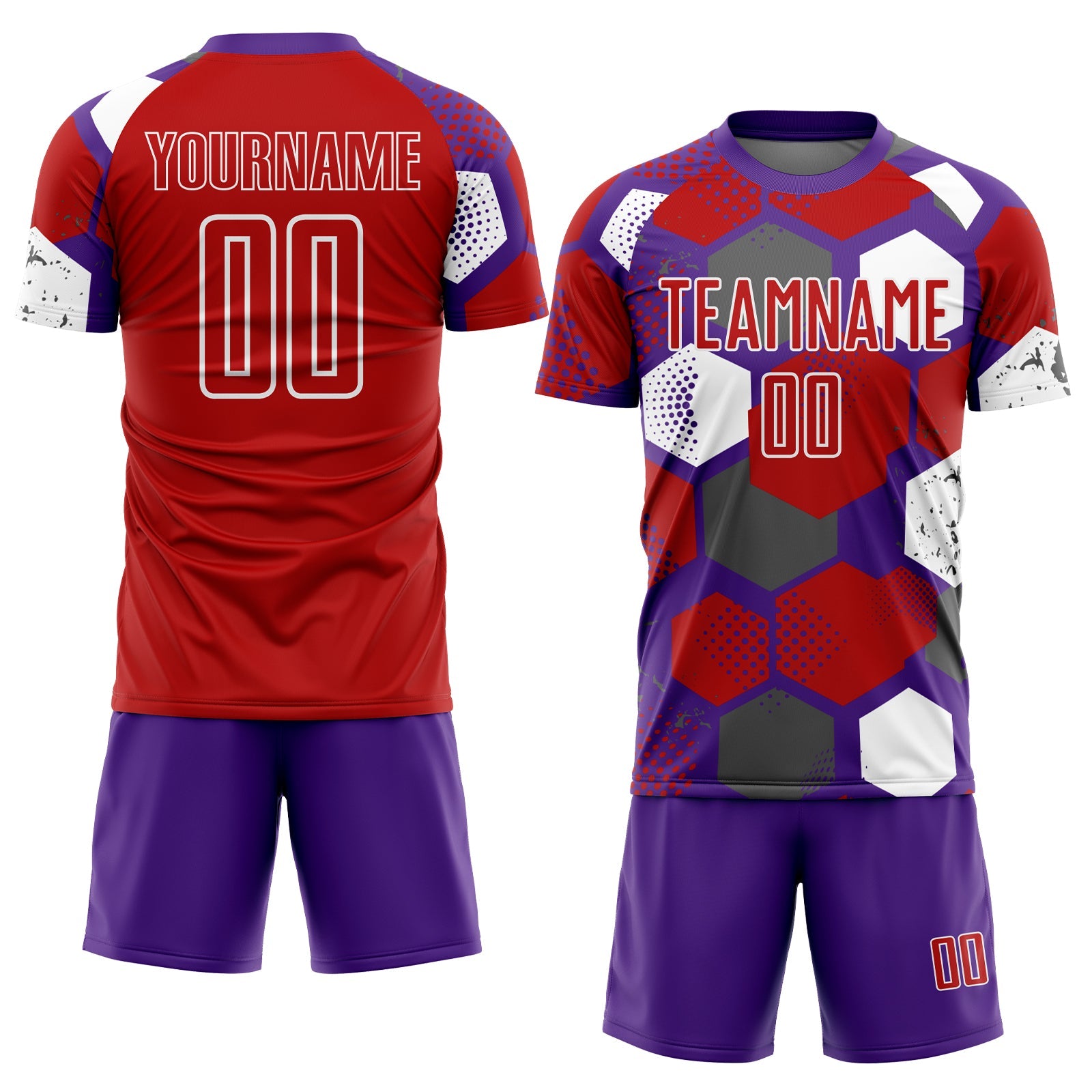 Custom Purple Red-White Geometric Shape Sublimation Soccer Uniform Jersey view 2