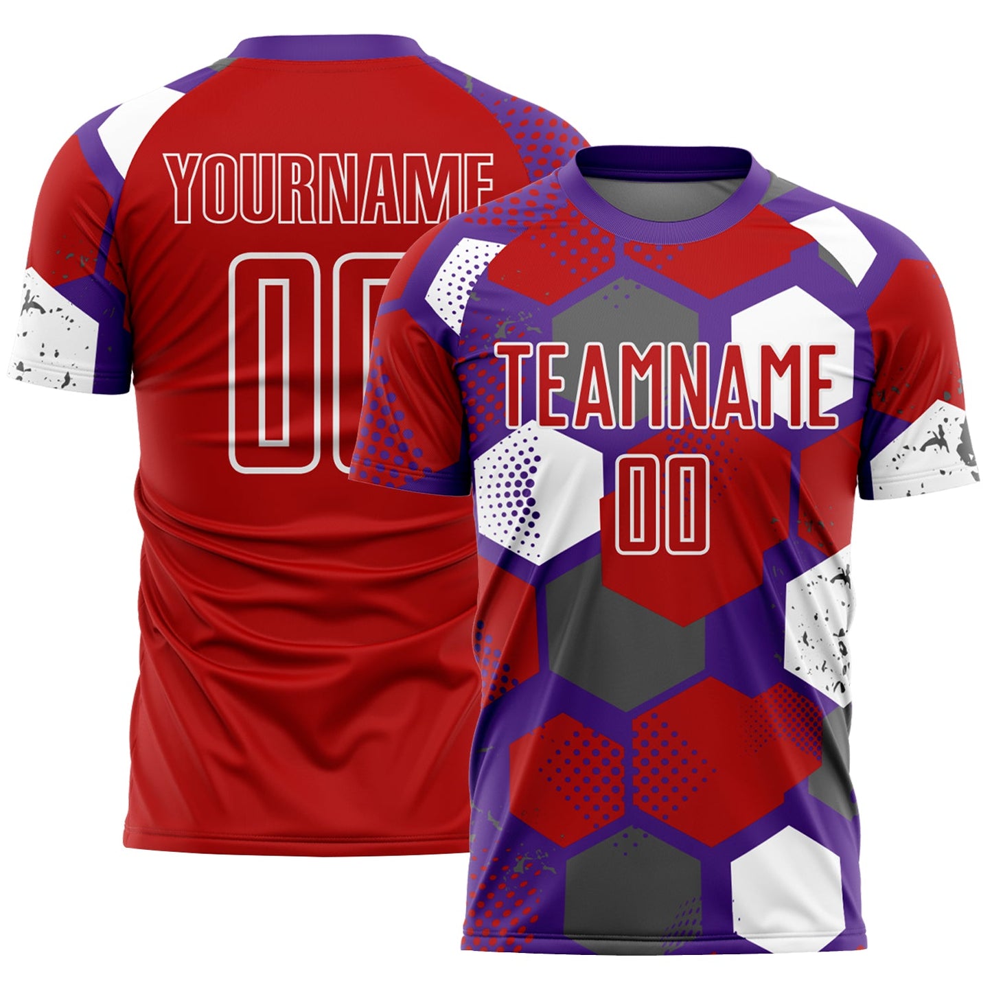 Custom Purple Red-White Geometric Shape Sublimation Soccer Uniform Jersey - Main View