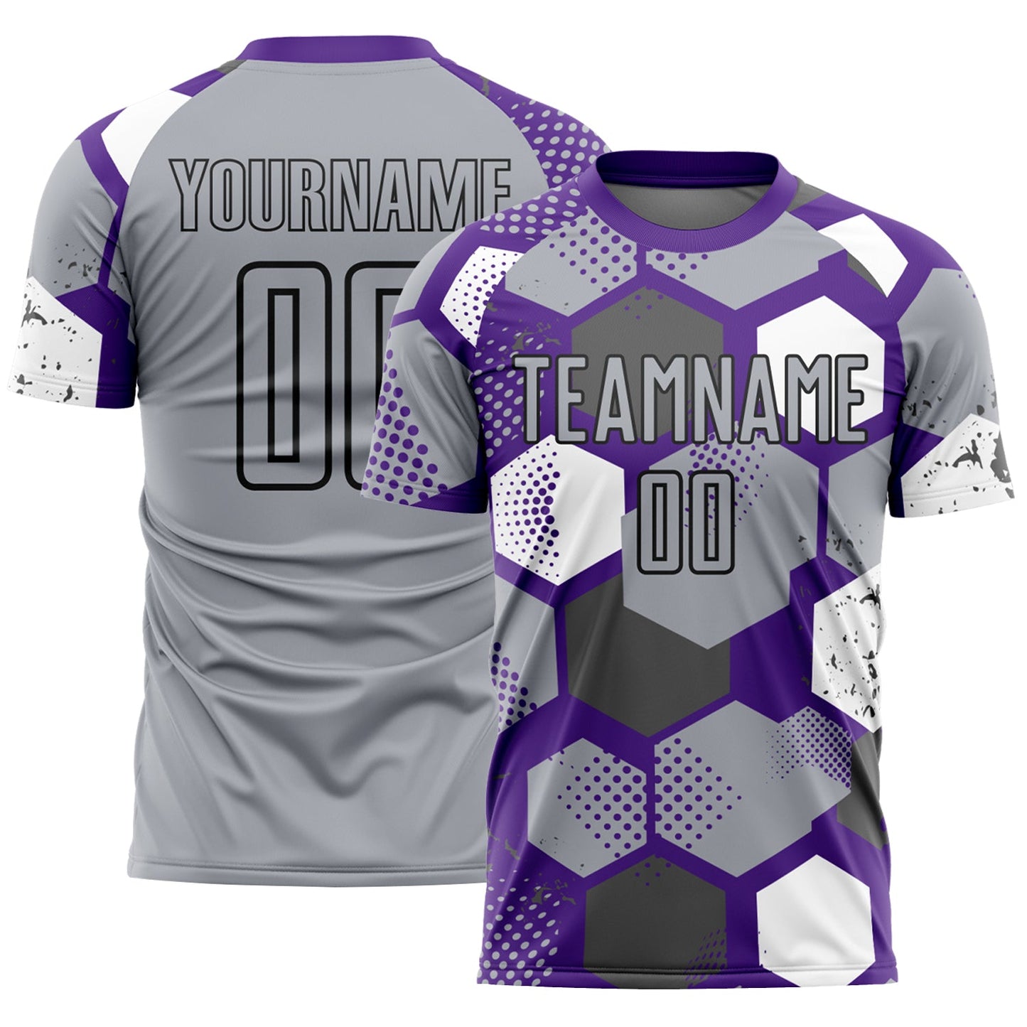Custom Purple Gray White-Black Geometric Shape Sublimation Soccer Uniform Jersey - Main View