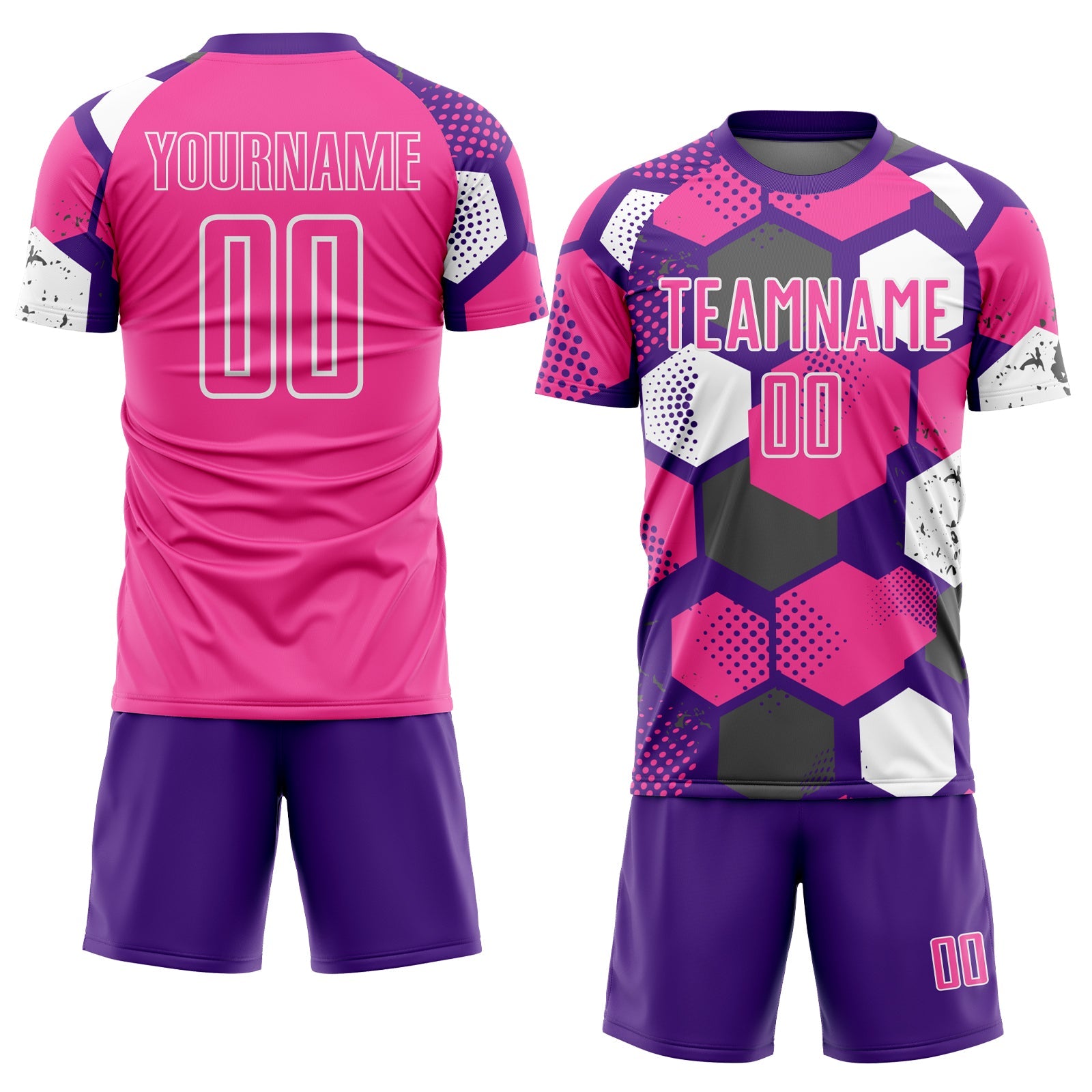 Custom Purple Pink-White Geometric Shape Sublimation Soccer Uniform Jersey view 2