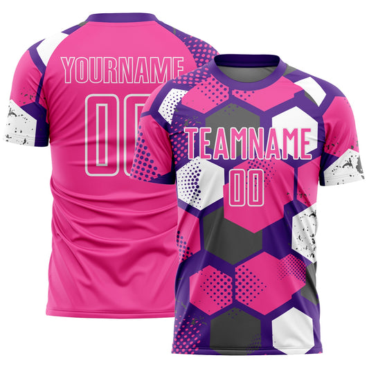 Custom Purple Pink-White Geometric Shape Sublimation Soccer Uniform Jersey - Main View