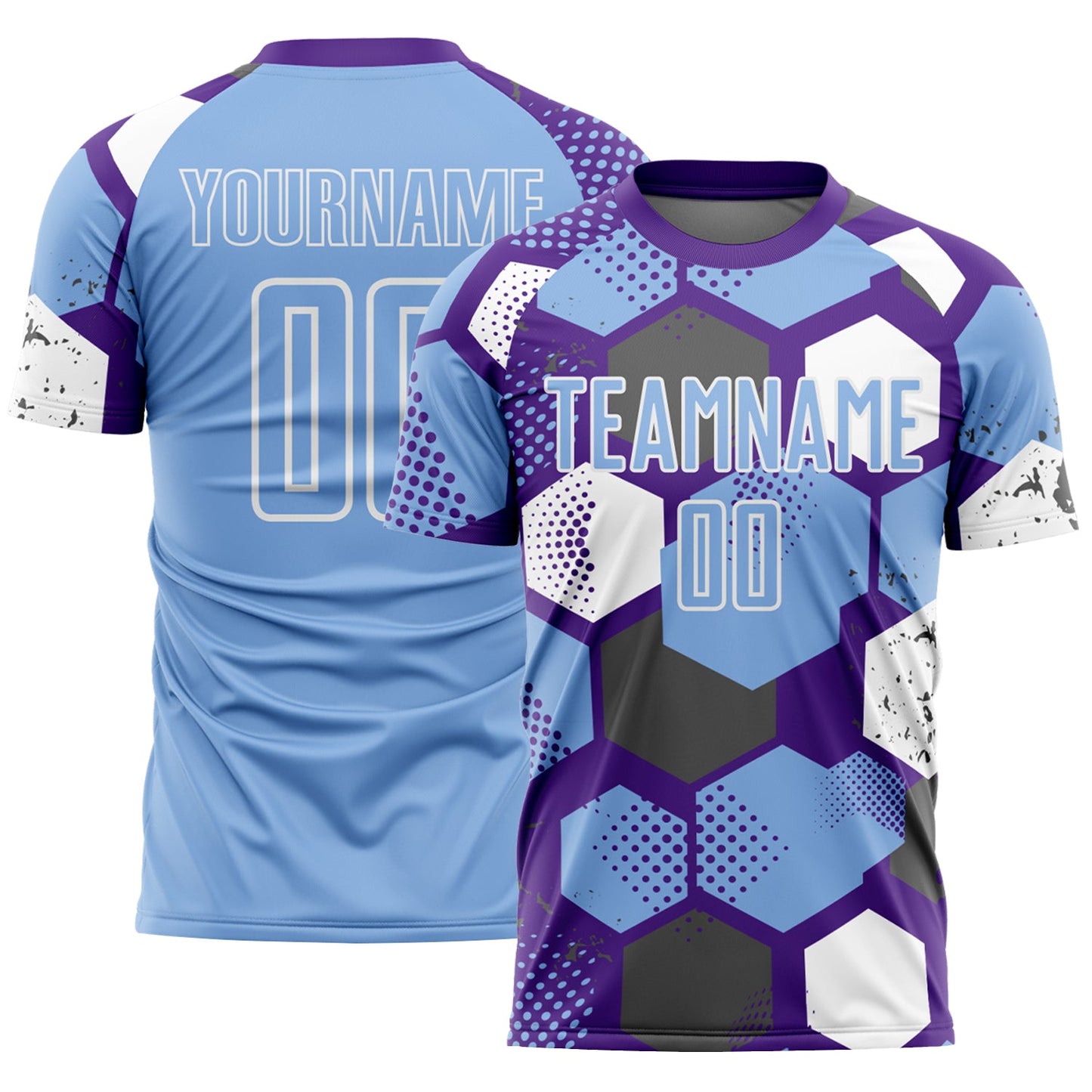 Custom Purple Light Blue-White Geometric Shape Sublimation Soccer Uniform Jersey - Main View