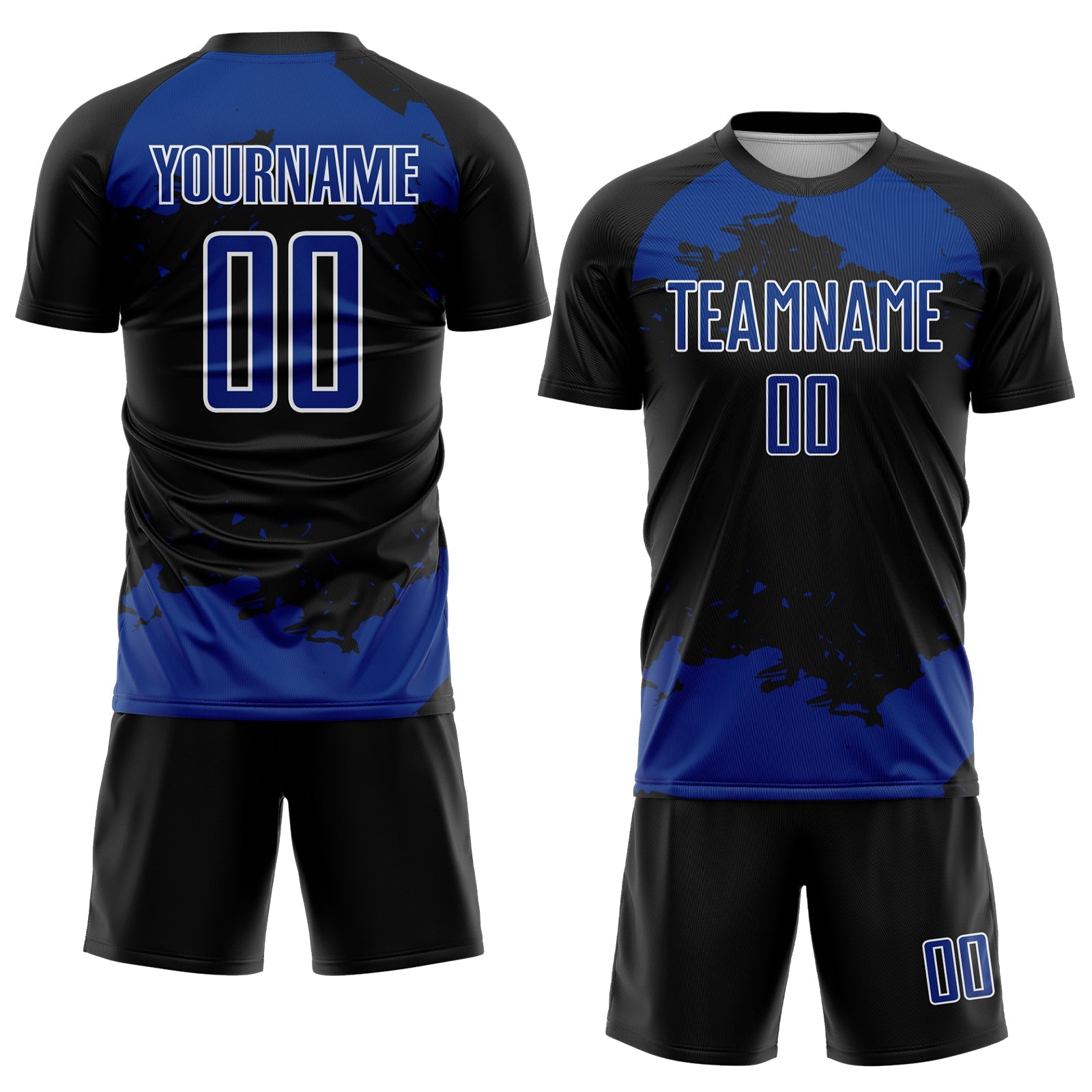 Custom Black Royal-White Abstract Fragment Art Sublimation Soccer Uniform Jersey view 2