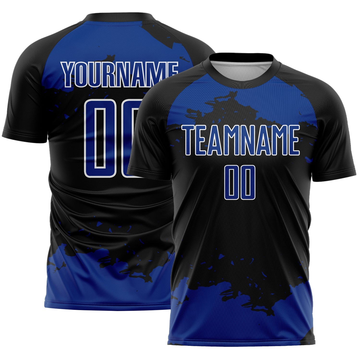 Custom Black Royal-White Abstract Fragment Art Sublimation Soccer Uniform Jersey - Main View