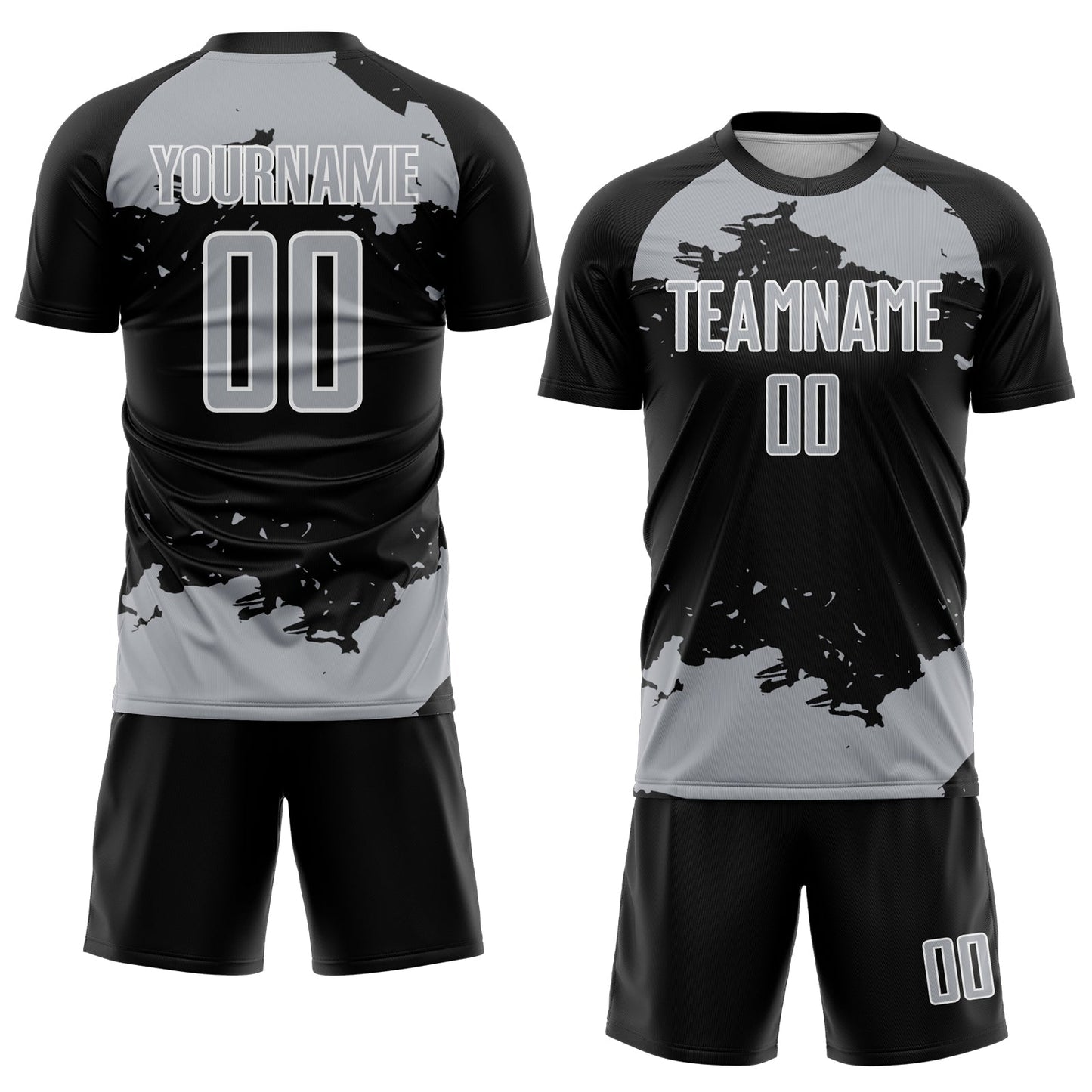Custom Black Gray-White Abstract Fragment Art Sublimation Soccer Uniform Jersey view 2