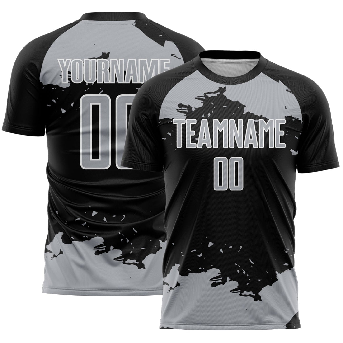 Custom Black Gray-White Abstract Fragment Art Sublimation Soccer Uniform Jersey - Main View