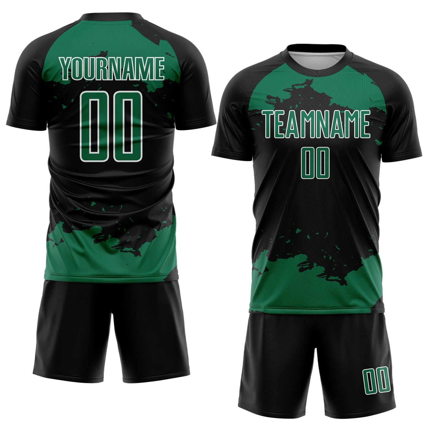 Custom Black Kelly Green-White Abstract Fragment Art Sublimation Soccer Uniform Jersey view 2