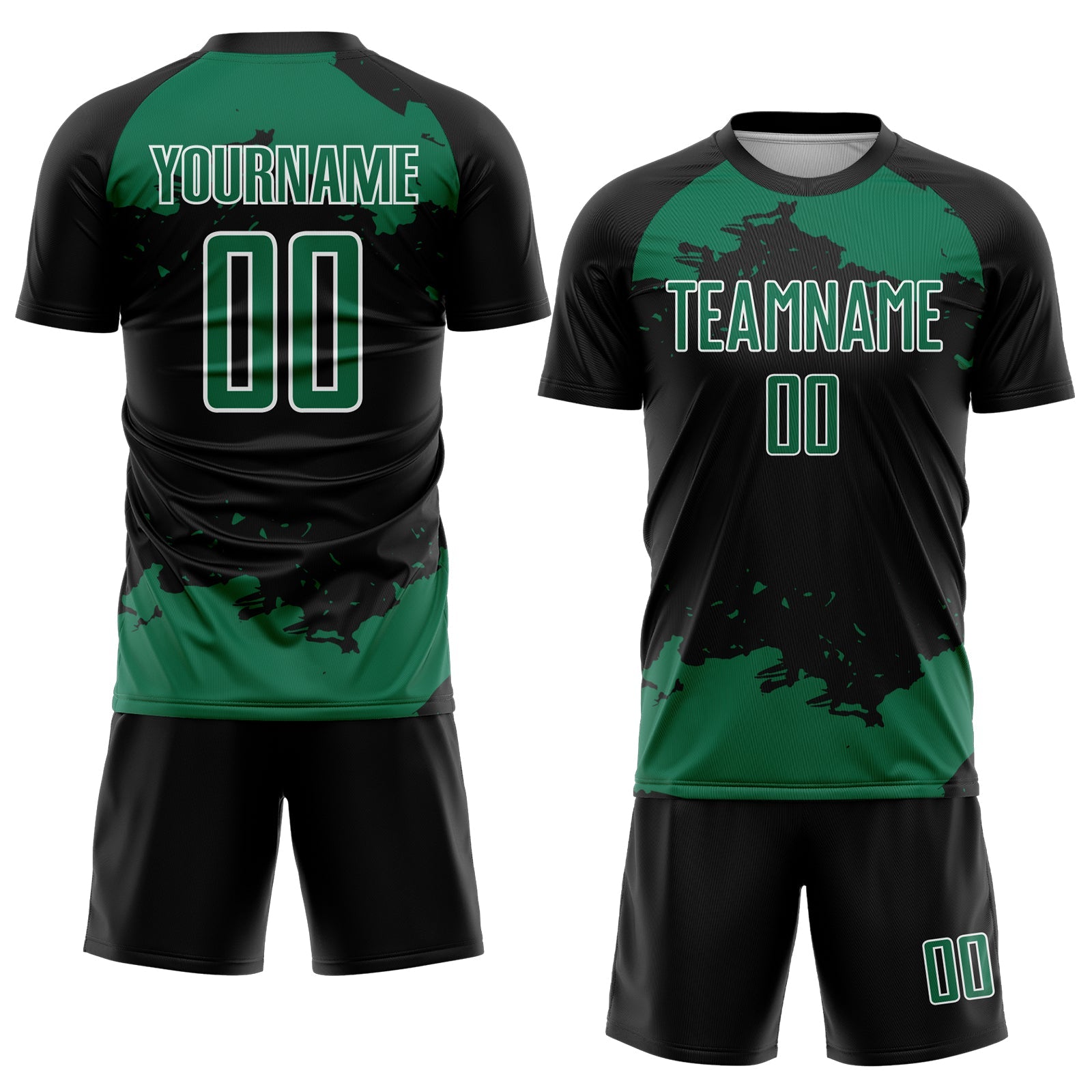 Custom Black Kelly Green-White Abstract Fragment Art Sublimation Soccer Uniform Jersey view 2