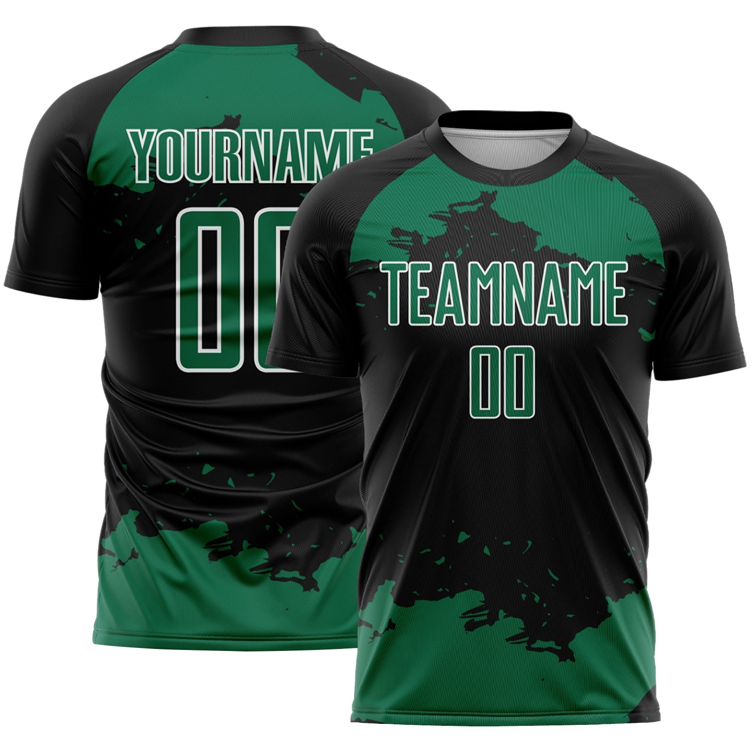 Custom Black Kelly Green-White Abstract Fragment Art Sublimation Soccer Uniform Jersey - Main View